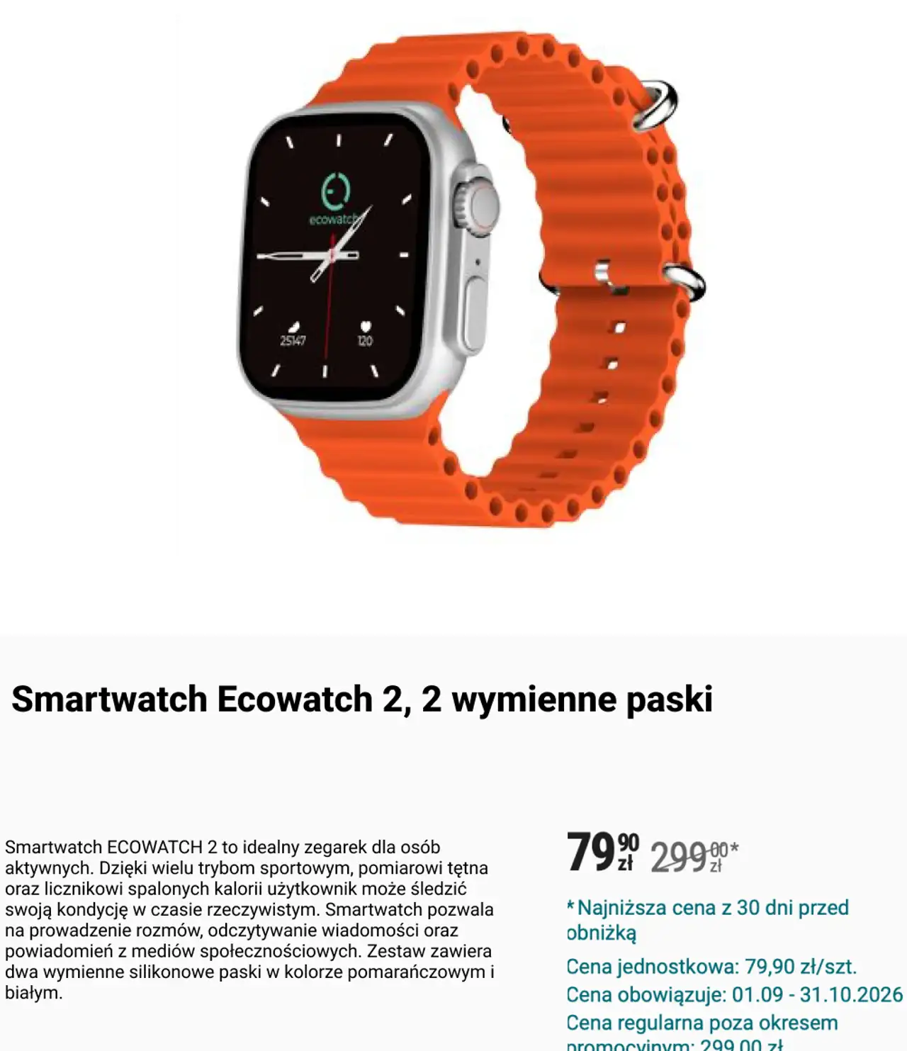 Smartwatch Ecowatch 2, 2 wymienne paski