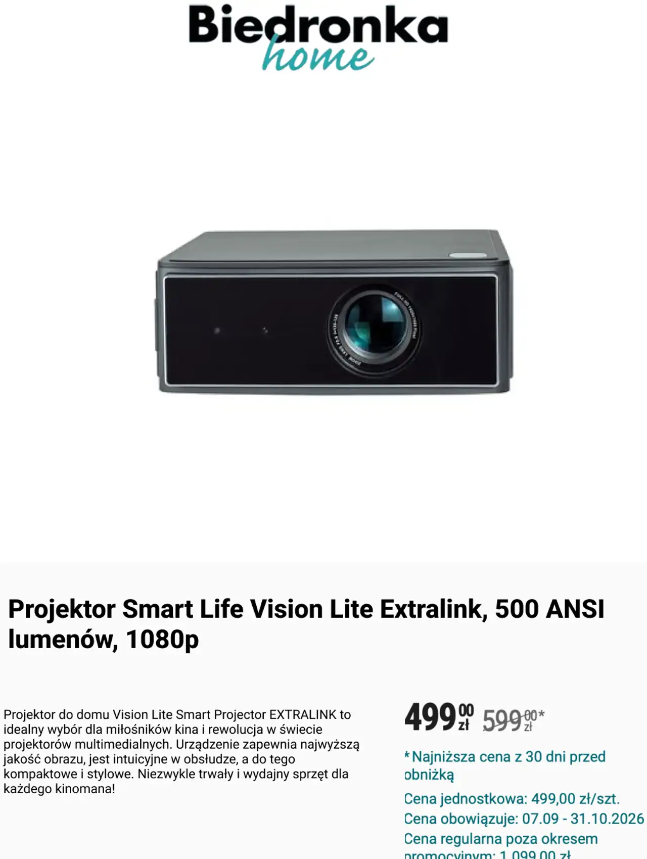 Projektor Smart Life Vision Lite Extralink, 500 ANSI lumenów, 1080p