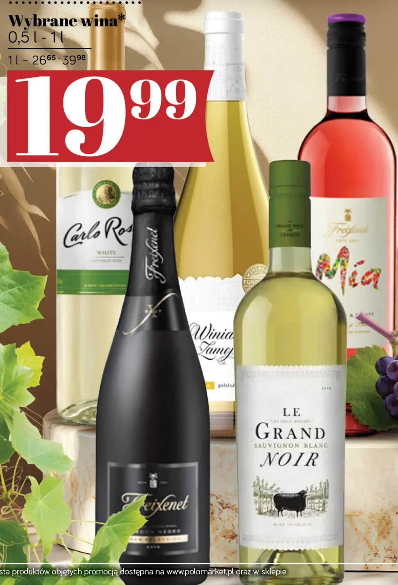 Wybrane wina (m.in. Carlo Rossi, Freixenet, Winiarnia Zamojska, Le Grand Noir, Mia)
