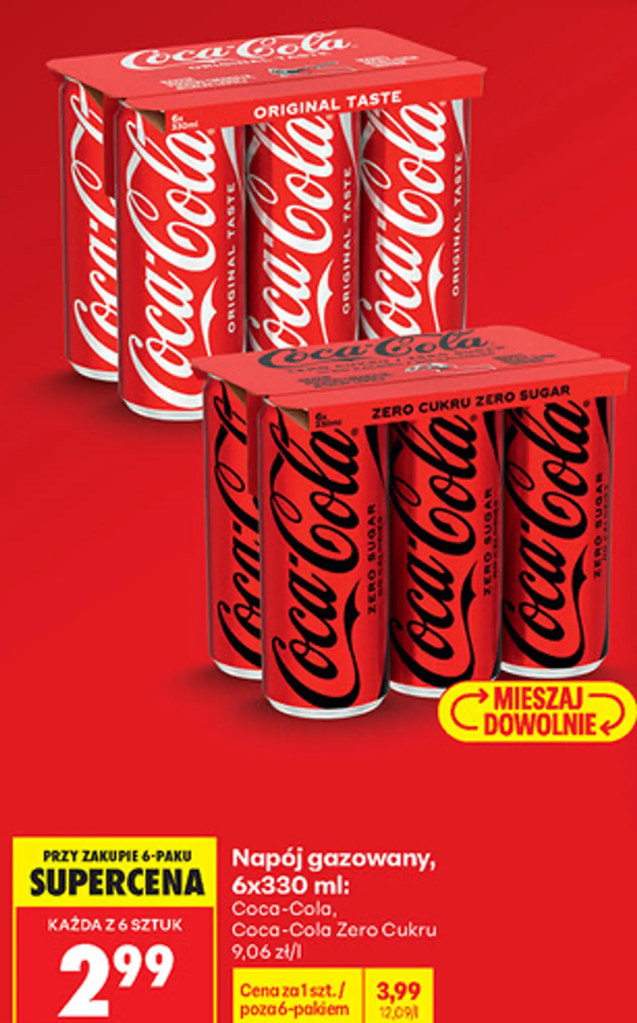 Napój gazowany Coca-Cola, Coca-Cola Zero Cukru 6x330 ml