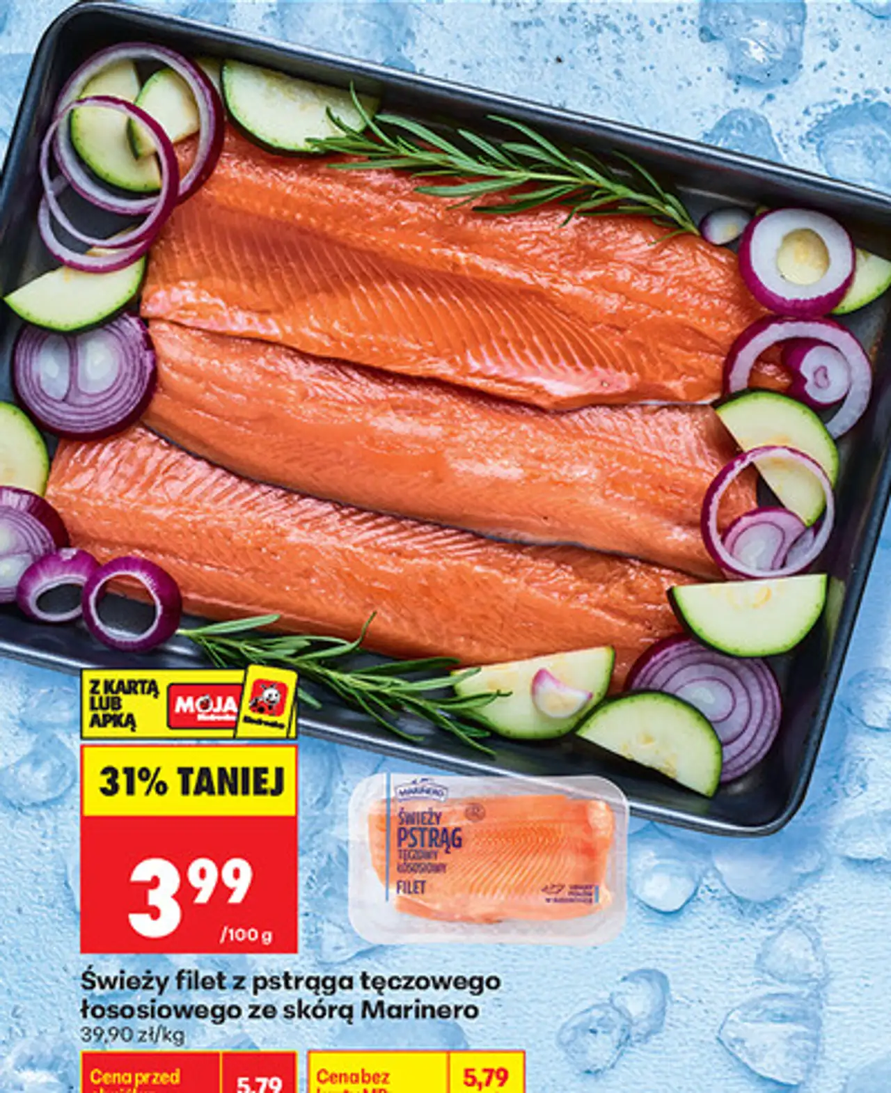 Świeży filet z pstrąga tęczowego łososiowego ze skórą Marinero