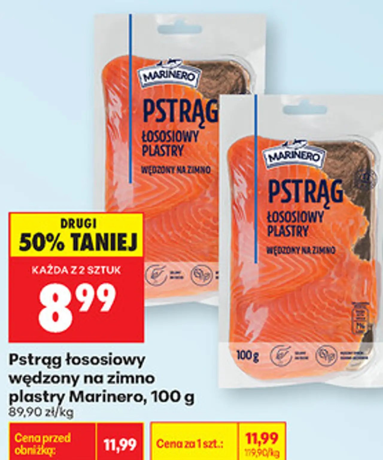Pstrąg łososiowy wędzony na zimno plastry Marinero