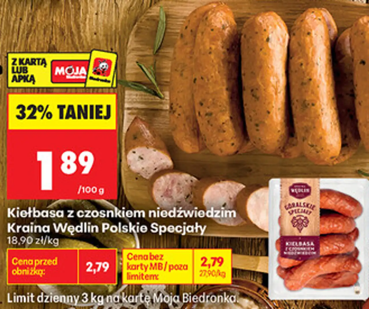 Kiełbasa z czosnkiem niedźwiedzim Kraina Wędlin Polskie Specjały