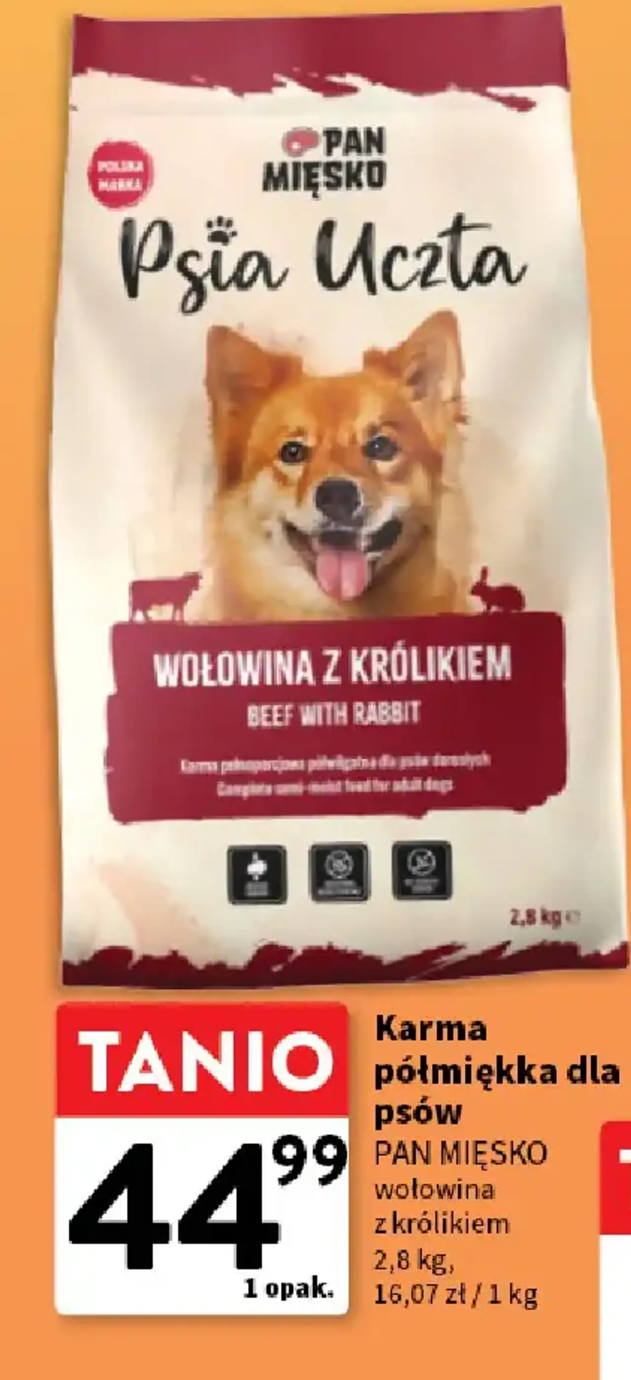 Karma półmiękka dla psów Pan Mięsko Psia Uczta wołowina z królikiem 2,8 kg