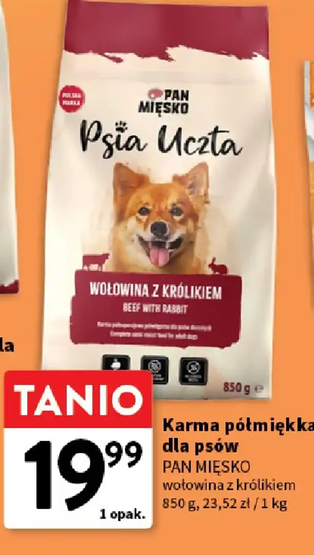 Karma półmiękka dla psów Pan Mięsko Psia Uczta wołowina z królikiem 850 g
