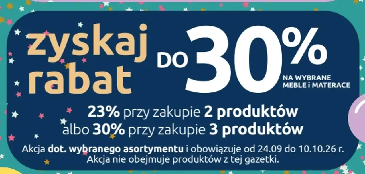 Zyskaj rabat do 30% na wybrane meble i materace