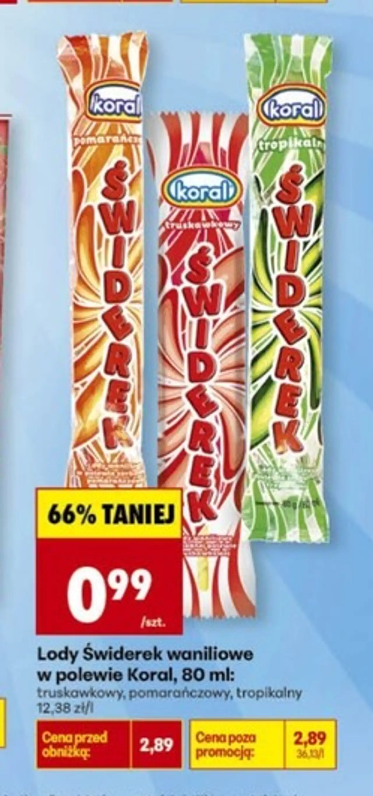 Lody waniliowe w polewie sorbetowej pomarańczowej Koral Świderek