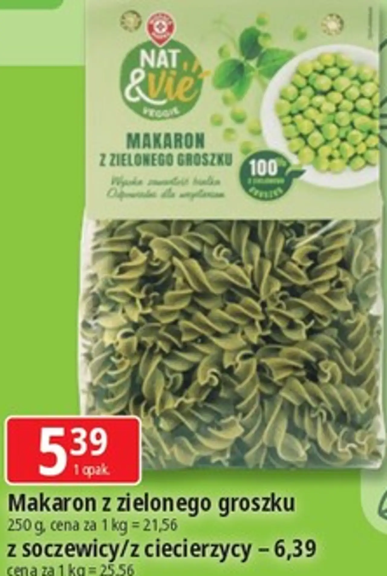 Makaron z zielonego groszku / z soczewicy / z ciecierzycy Nat & Vie