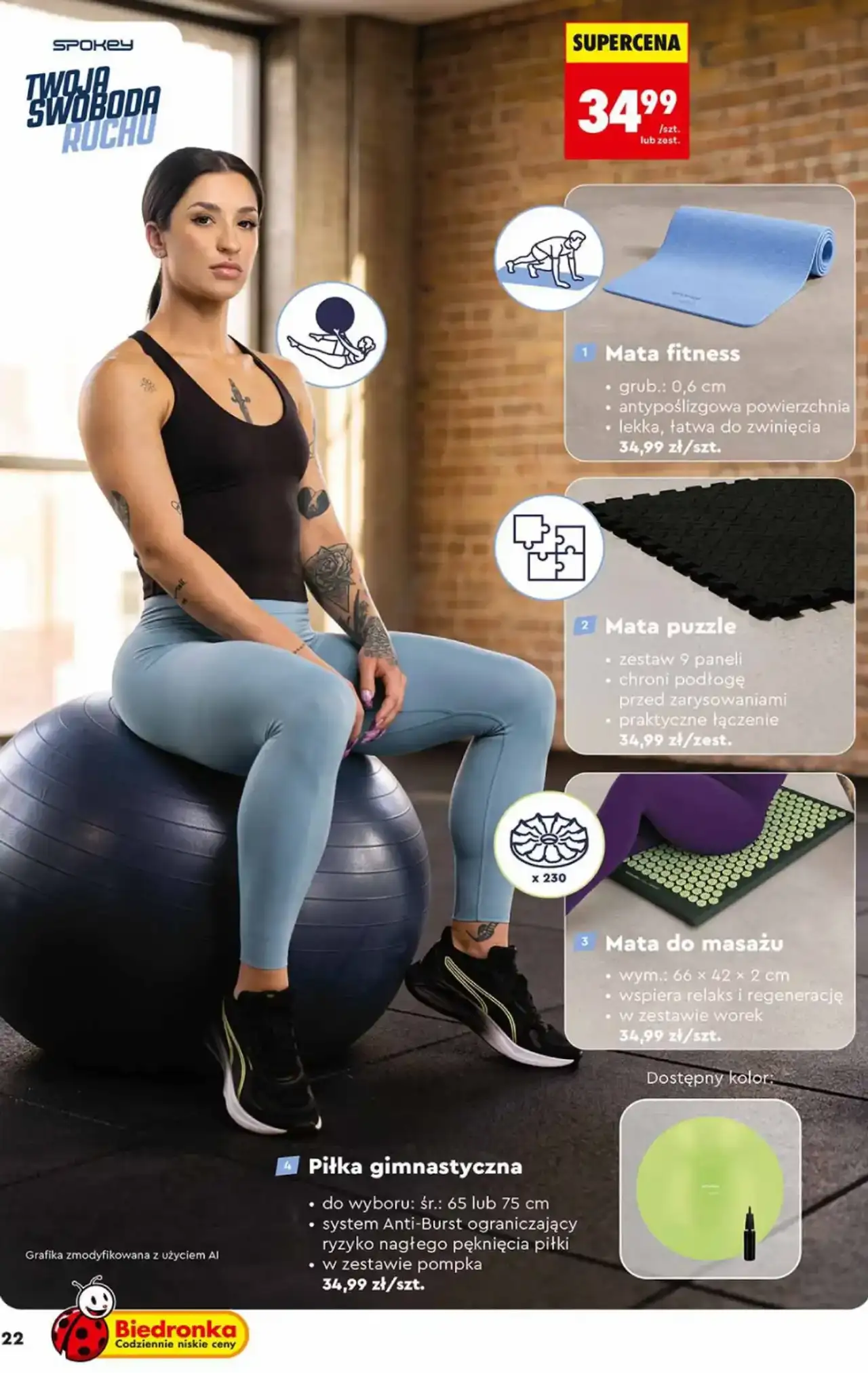 Spokey Akcesoria fitness (Mata fitness, Mata puzzle, Mata do masażu, Piłka gimnastyczna)