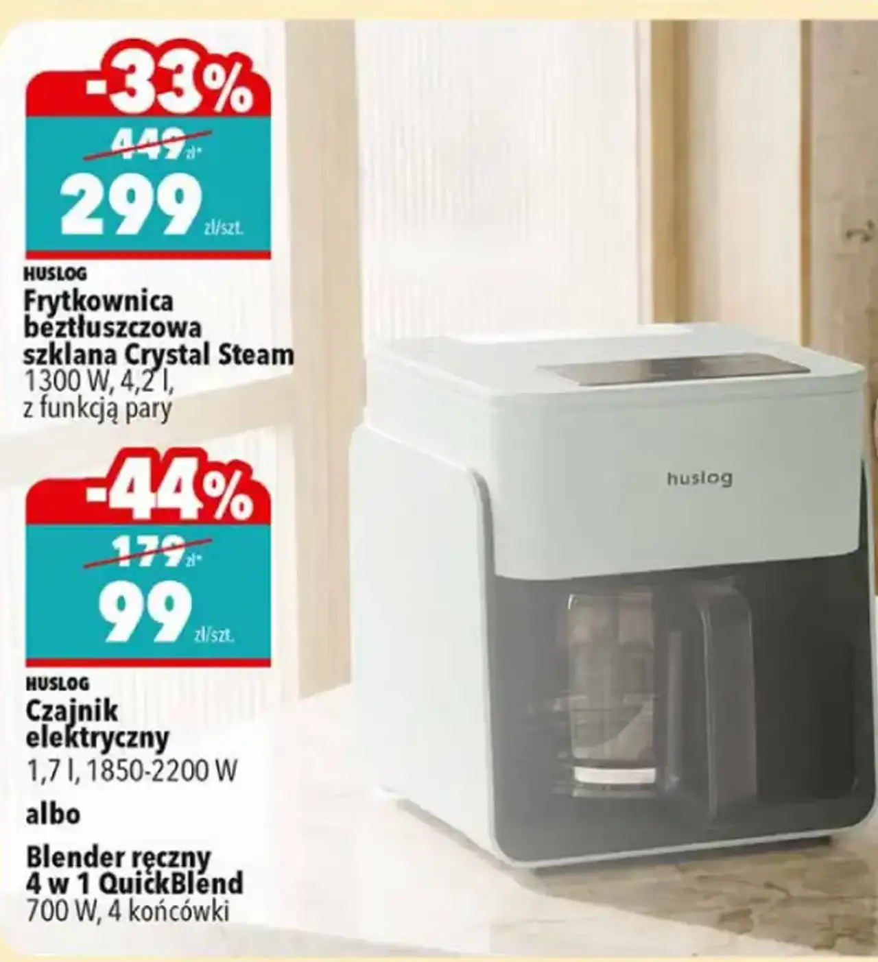 HUSLOG Frytkownica beztłuszczowa szklana Crystal Steam 1300 W