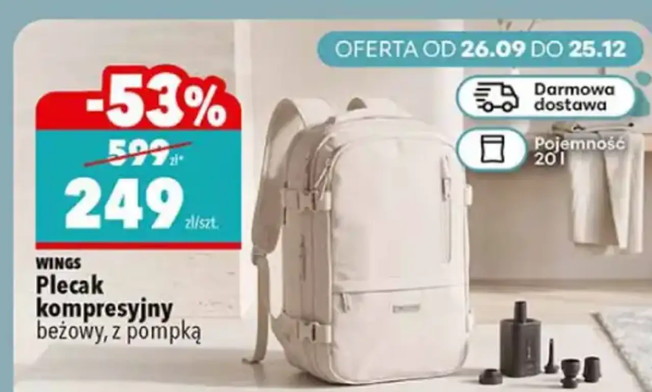 Plecak kompresyjny Wings beżowy, z pompką