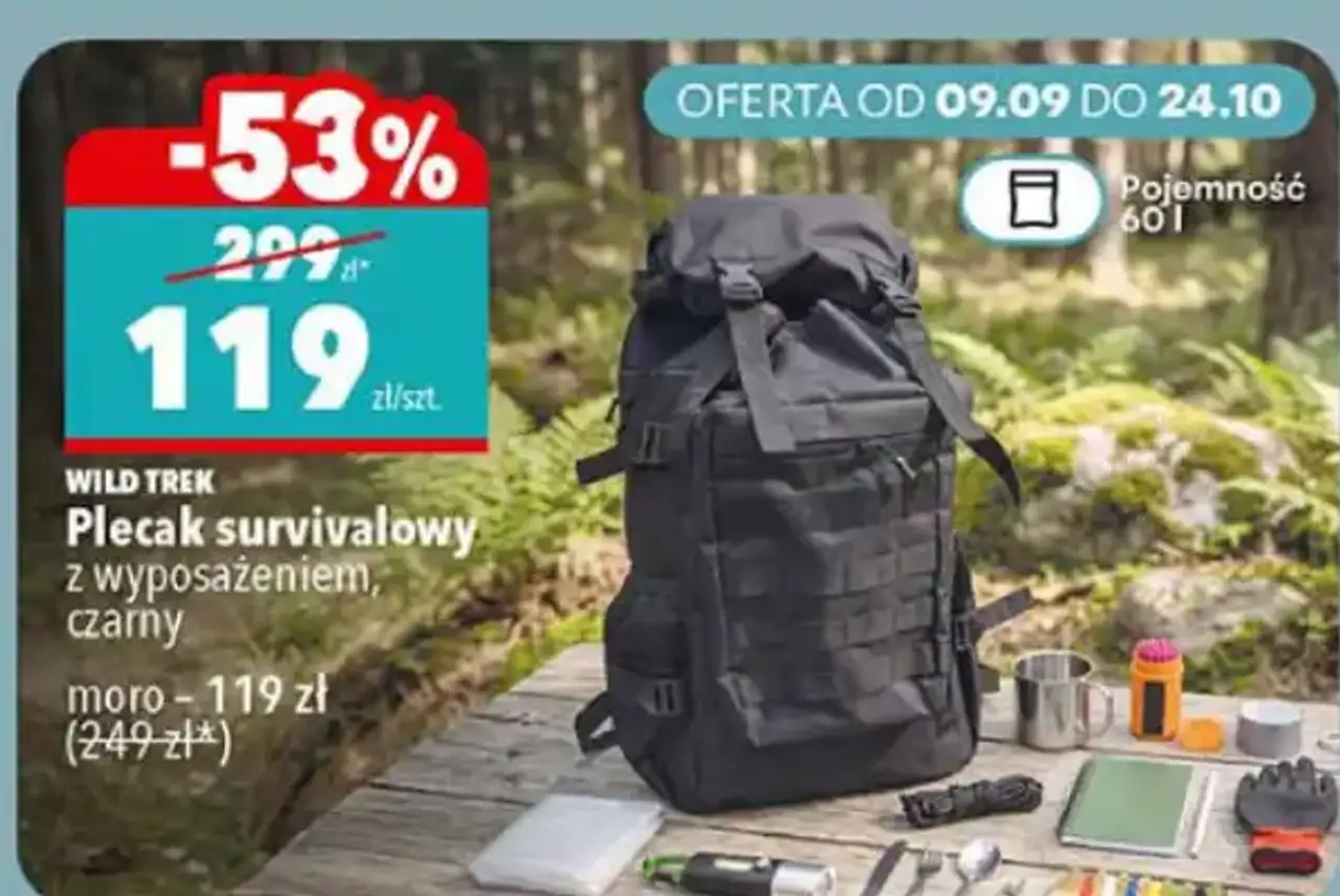 Plecak survivalowy z wyposażeniem, czarny Wild Trek