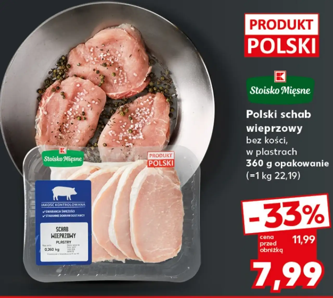 Stojsko Mięsne Polski schab wieprzowy bez kości, w plastrach