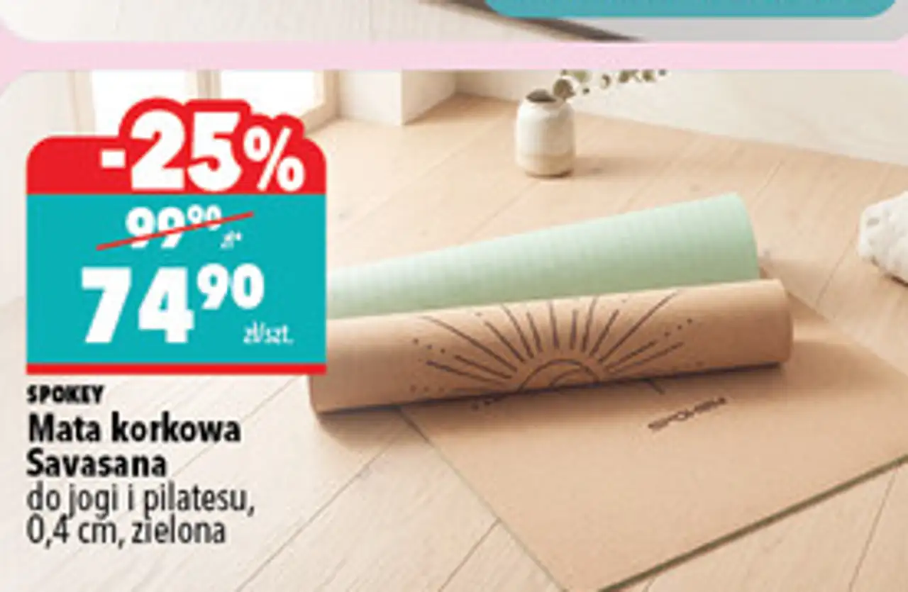 Mata korkowa Spokey Savasana do jogi i pilatesu, 0,4 cm, zielona