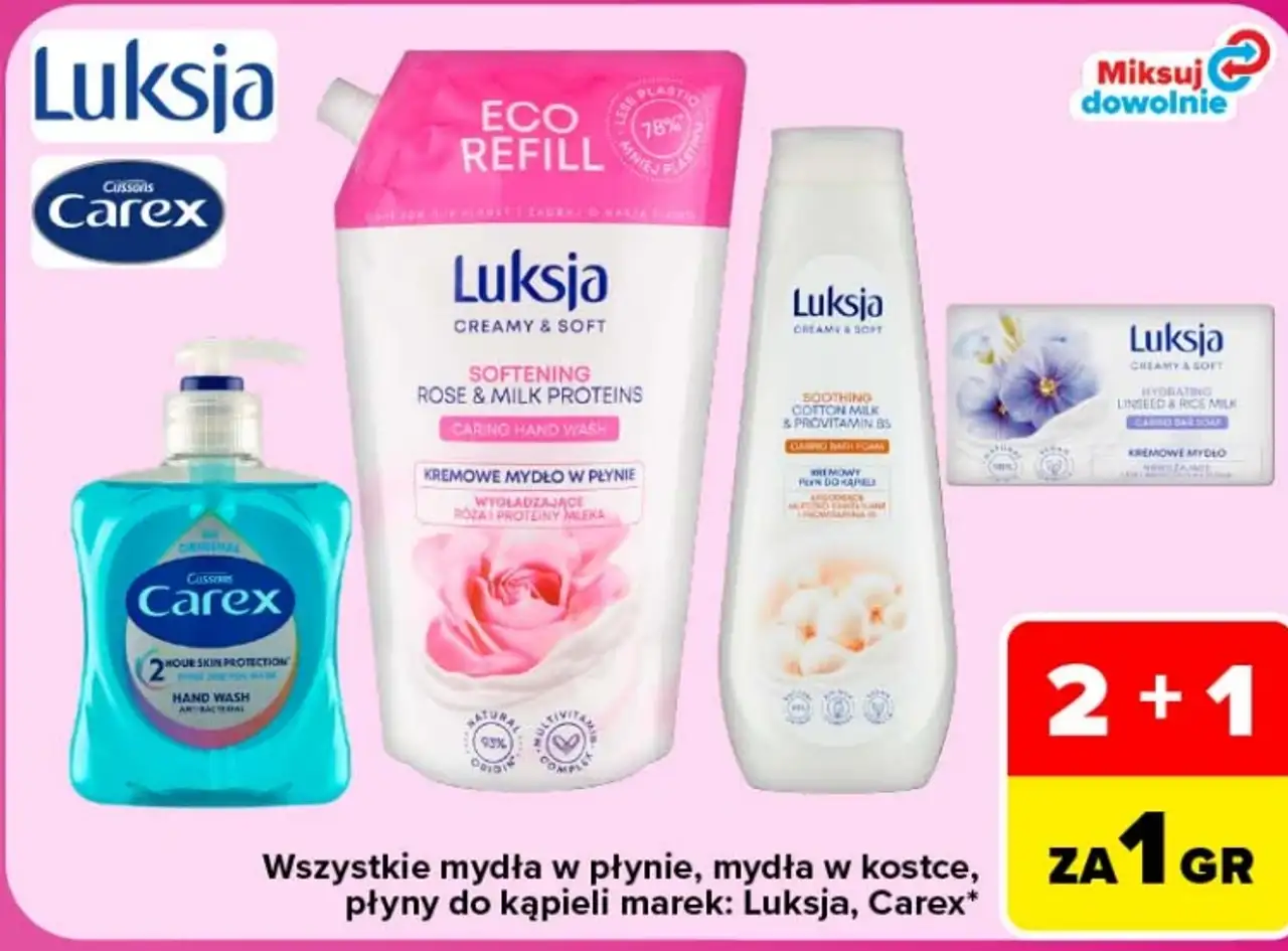 Wszystkie mydła w płynie, mydła w kostce, płyny do kąpieli Luksja, Carex