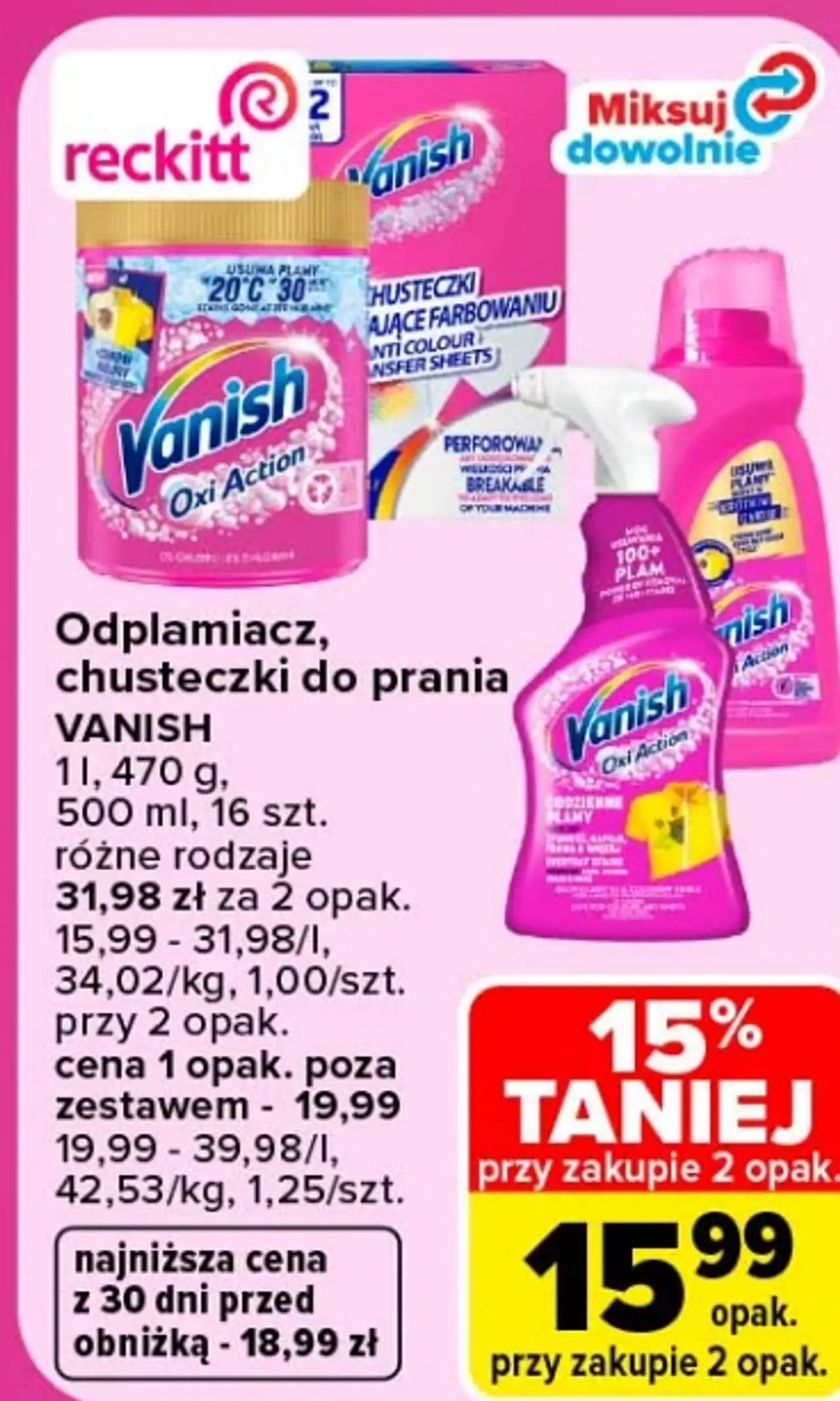Odplamiacz, chusteczki do prania Vanish