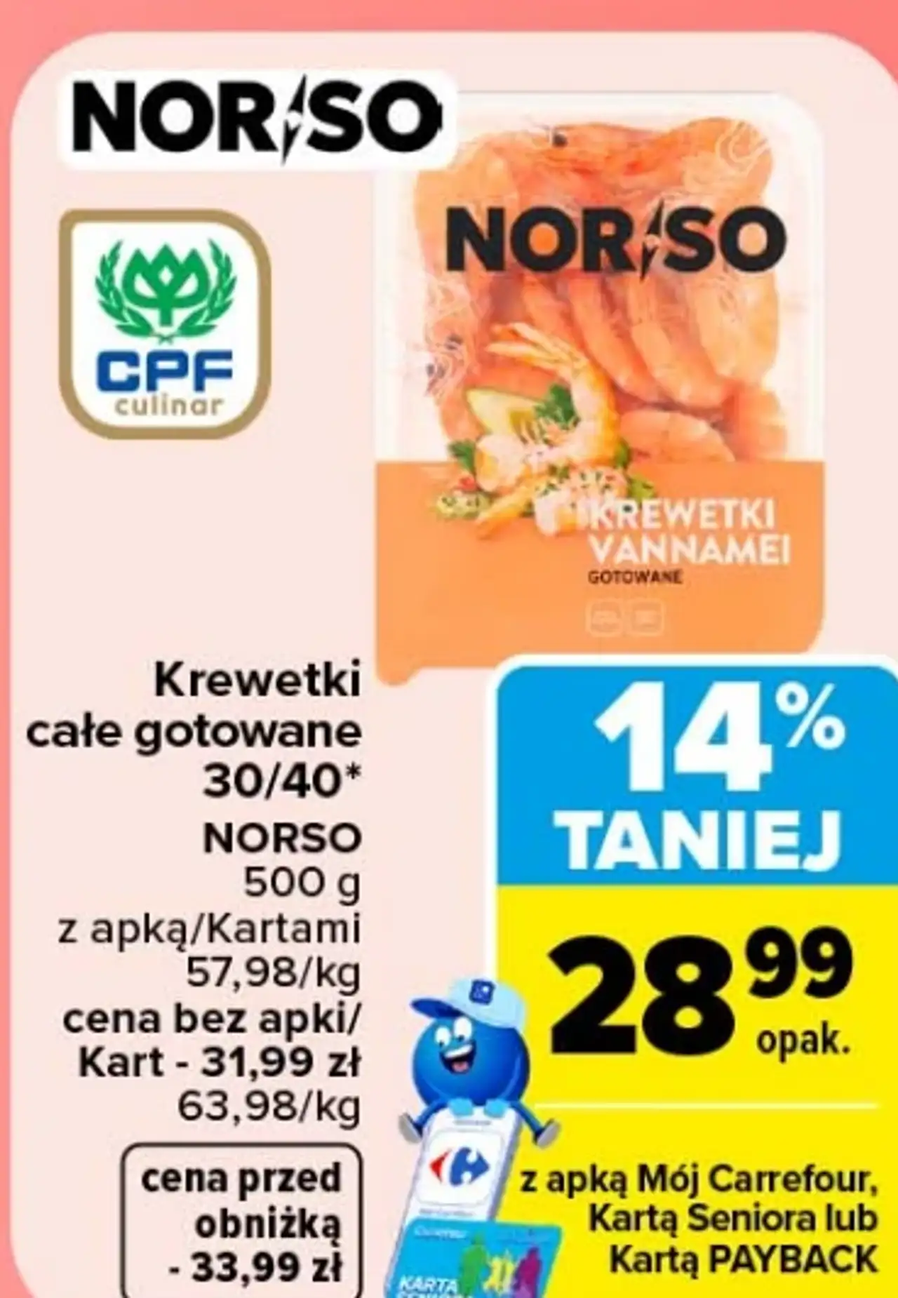 Krewetki całe gotowane NORSO 30/40
