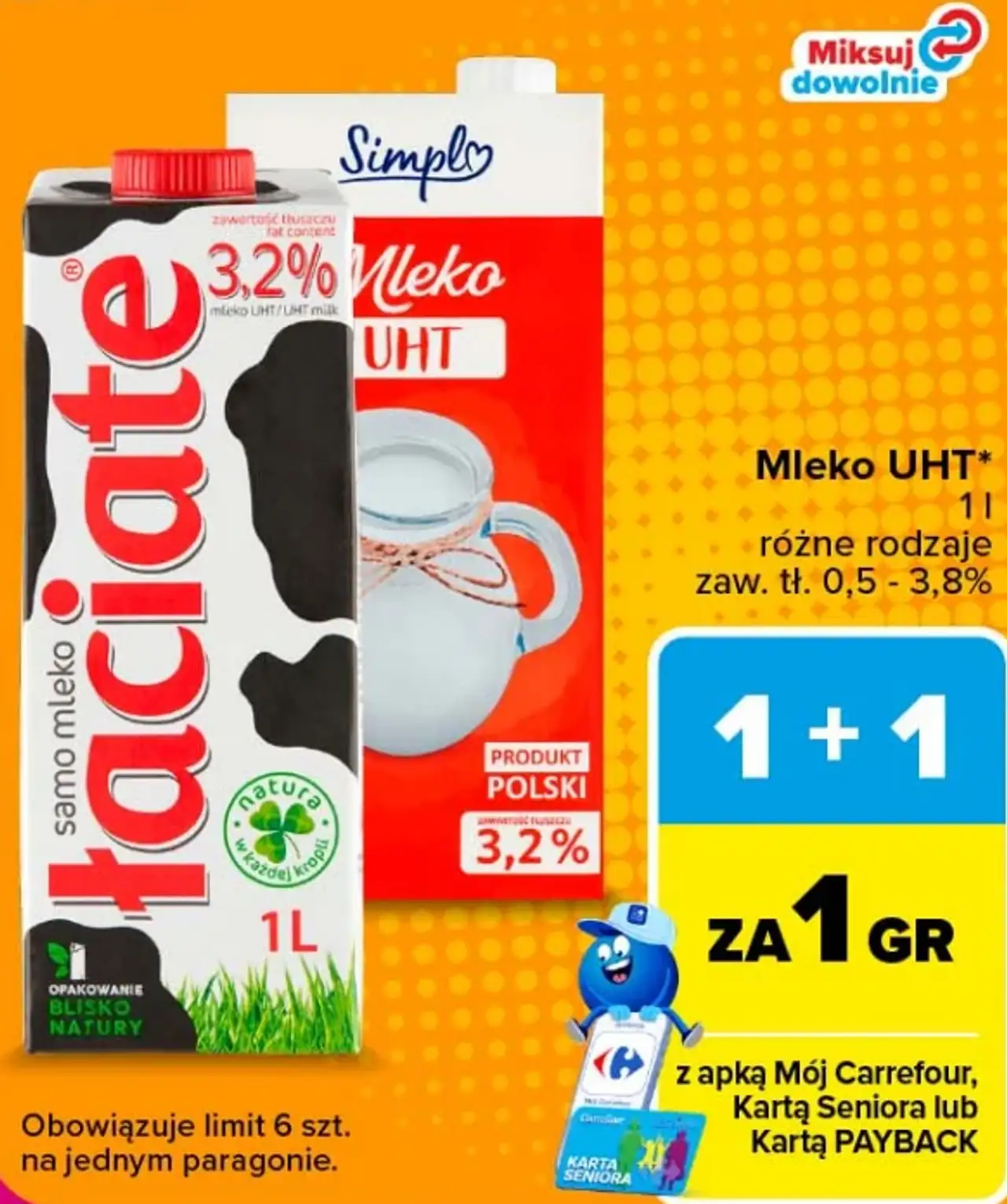 Mleko UHT Łaciate, Simplu różne rodzaje zaw. tł. 0,5 - 3,8%