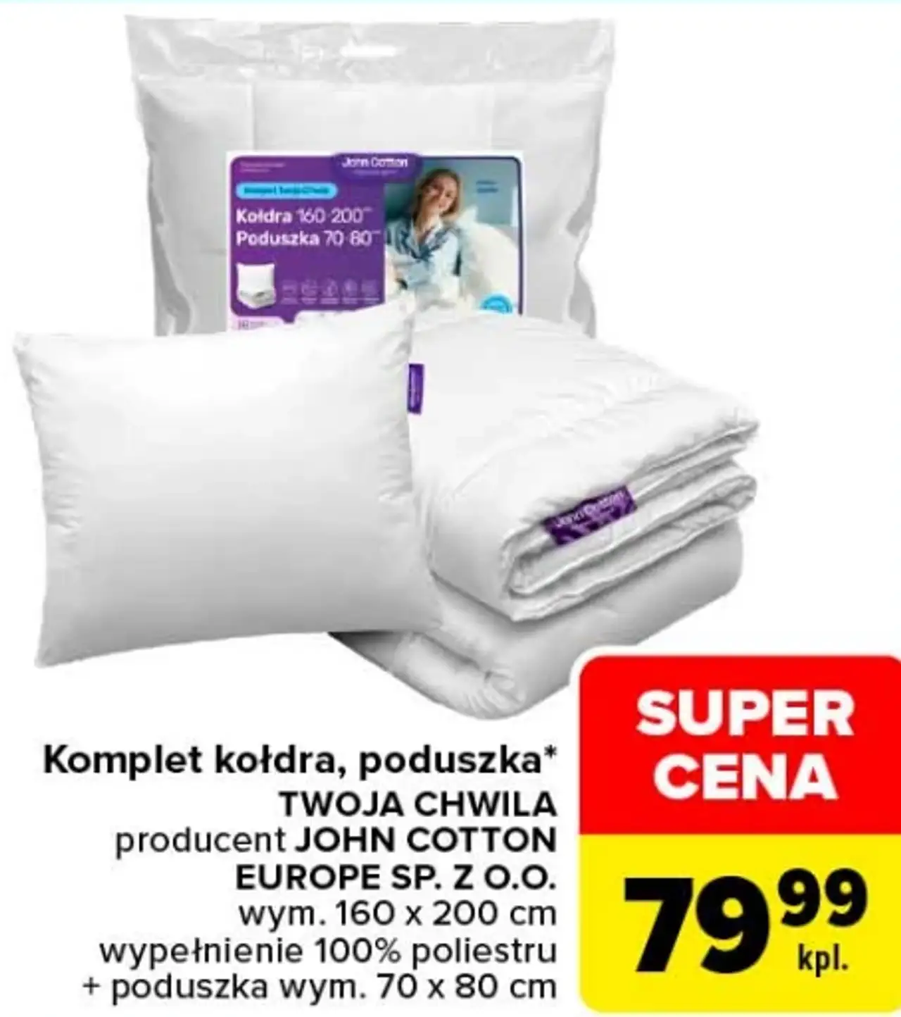 Komplet kołdra i poduszka Twoja Chwila John Cotton 160 x 200 cm