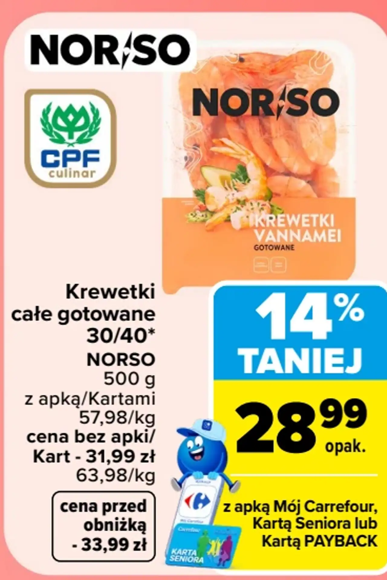 Krewetki całe gotowane 30/40 NORSO