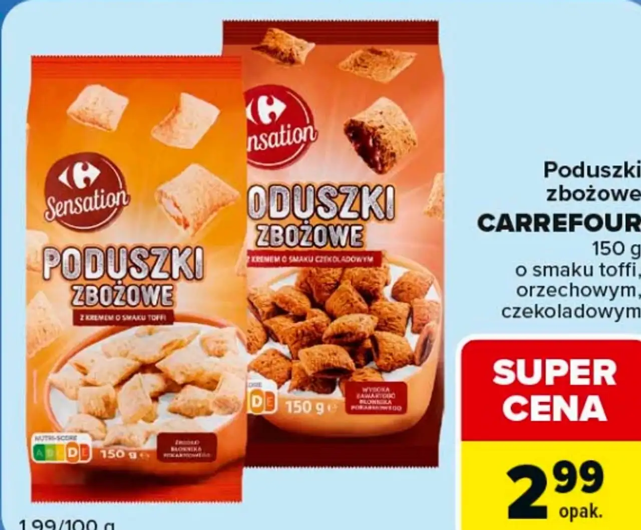 Poduszki zbożowe CARREFOUR o smaku toffi, orzechowym, czekoladowym