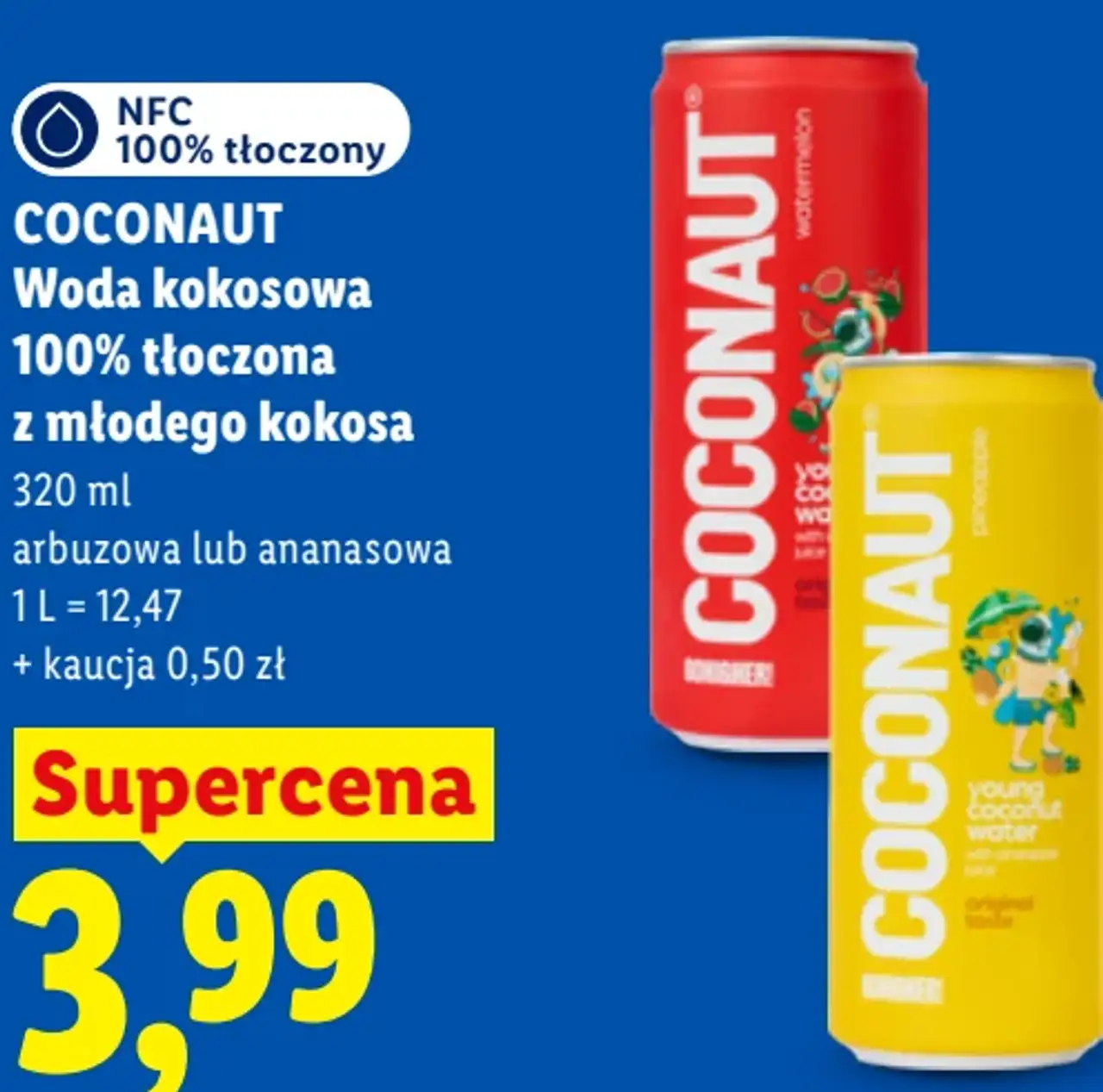 COCONAUT Woda kokosowa 100% tłoczona z młodego kokosa arbuzowa lub ananasowa