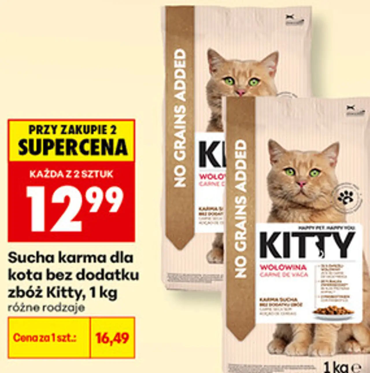 Sucha karma dla kota bez dodatku zbóż Kitty, 1 kg