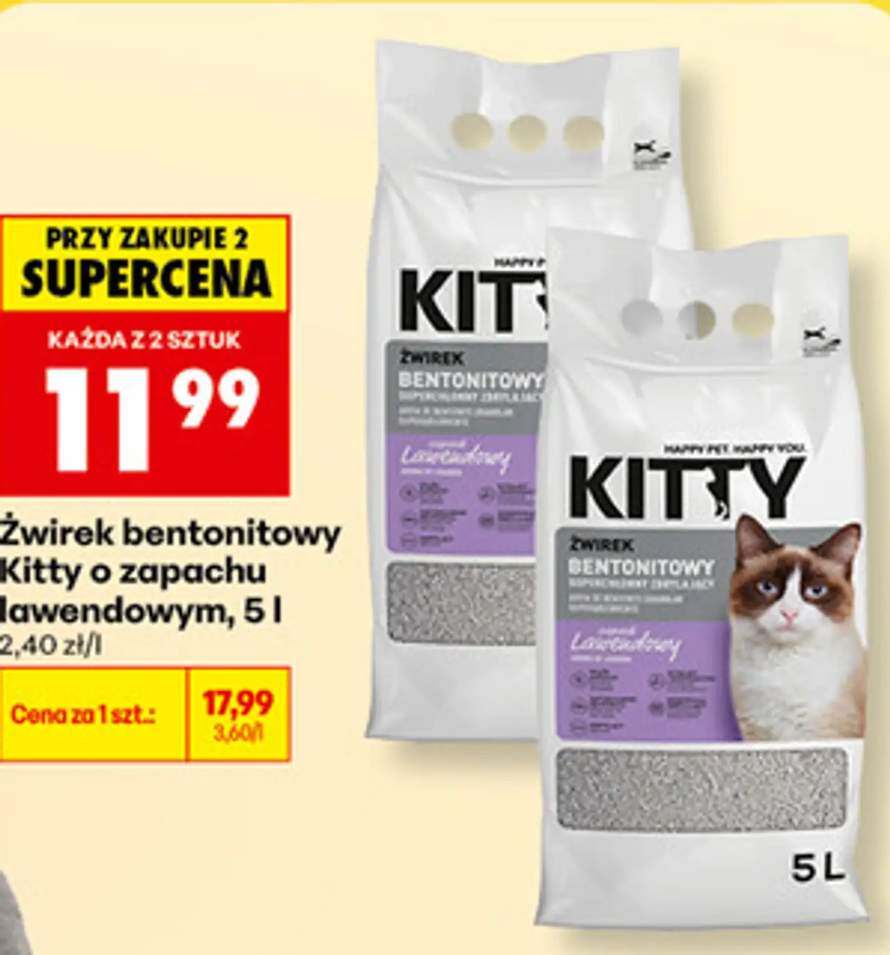 Żwirek bentonitowy Kitty o zapachu lawendowym, 5 l