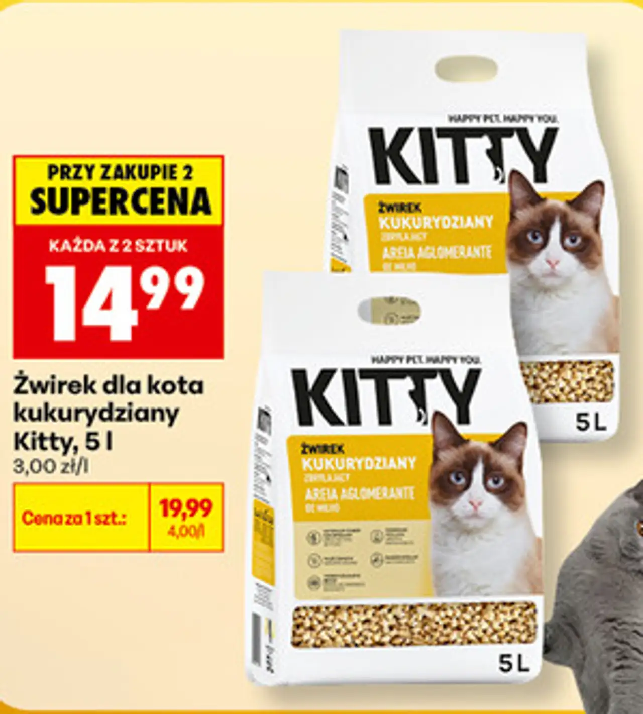 Żwirek dla kota kukurydziany Kitty, 5 l