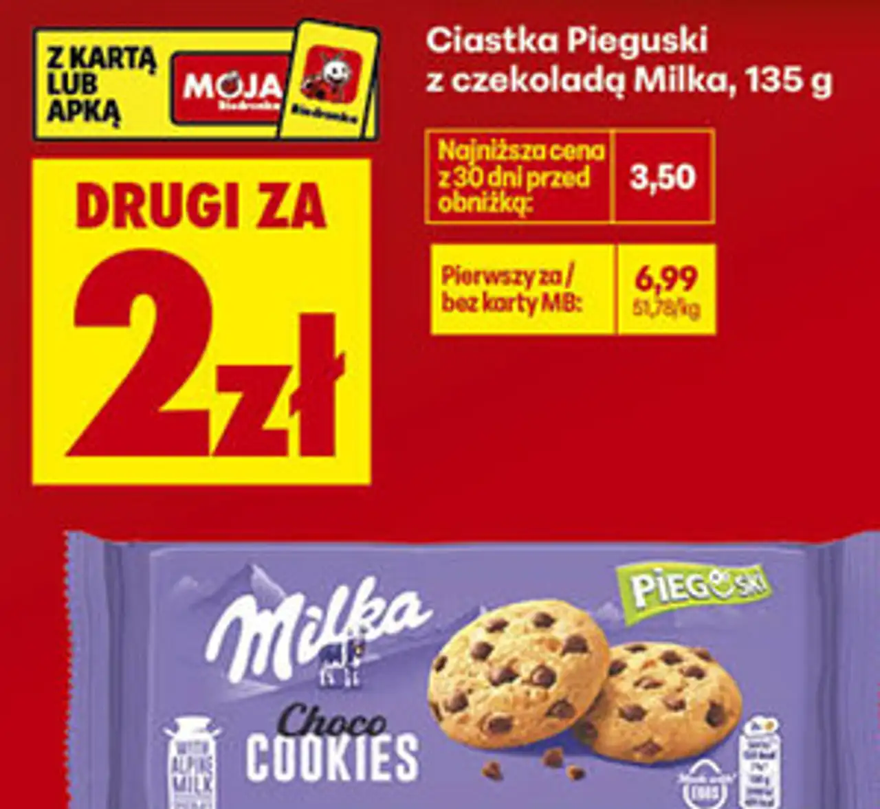 Ciastka Pieguski z czekoladą Milka, 135 g