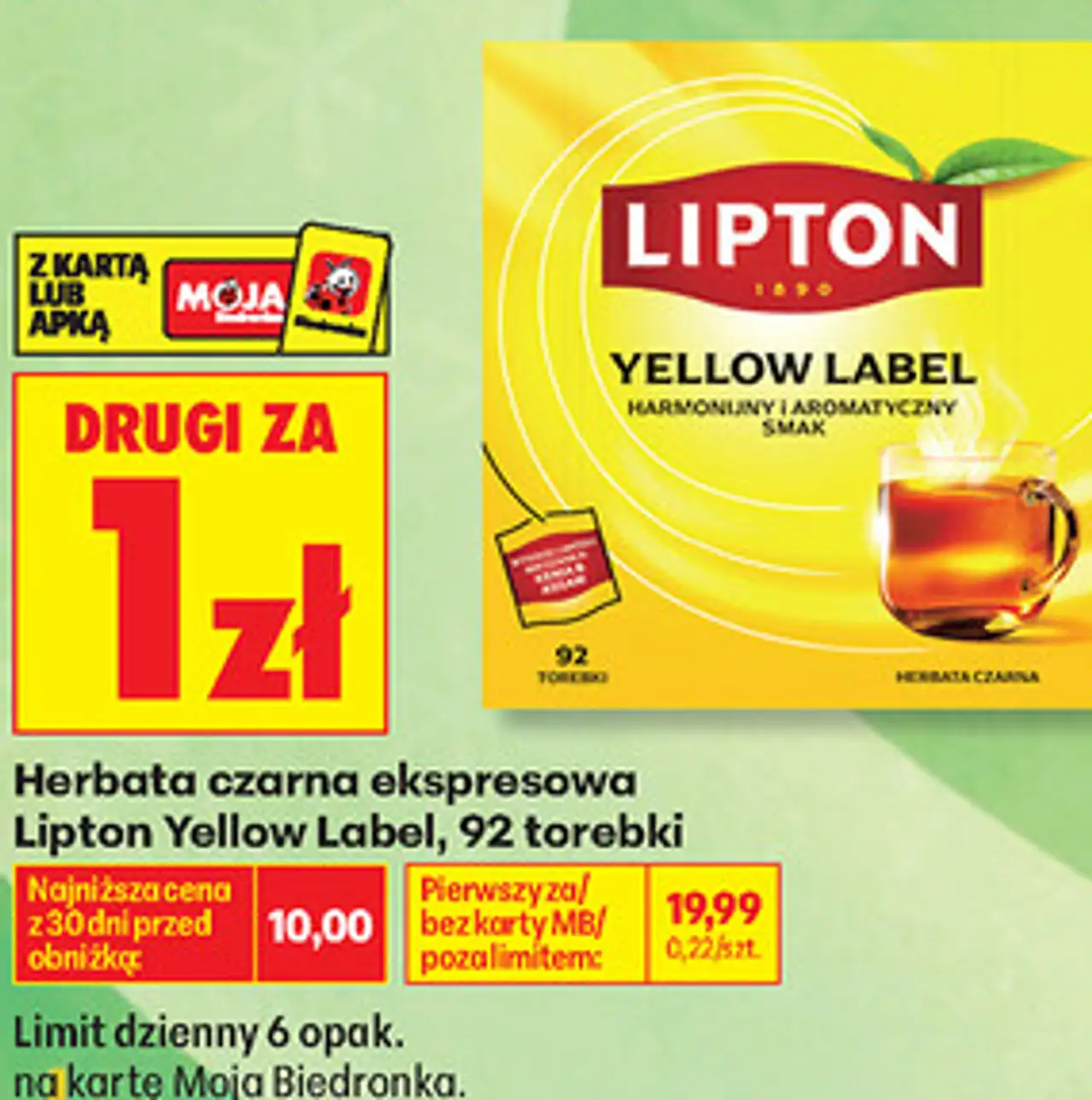 Herbata czarna ekspresowa Lipton Yellow Label, 92 torebki