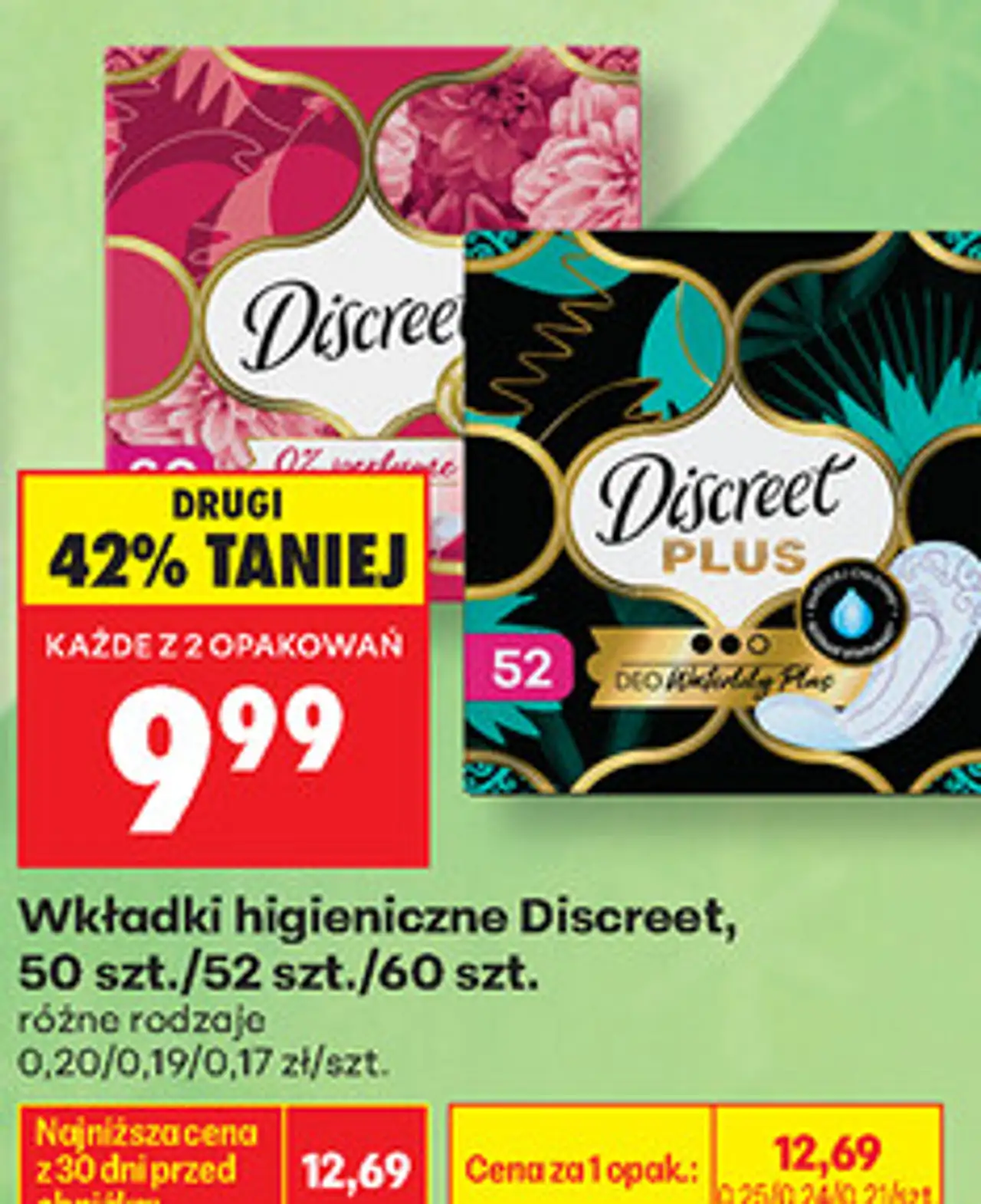 Wkładki higieniczne Discreet (50 szt. / 52 szt. / 60 szt.)