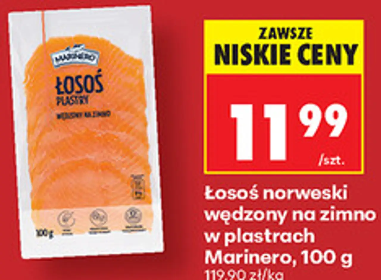 Łosoś norweski wędzony na zimno w plastrach Marinero, 100 g