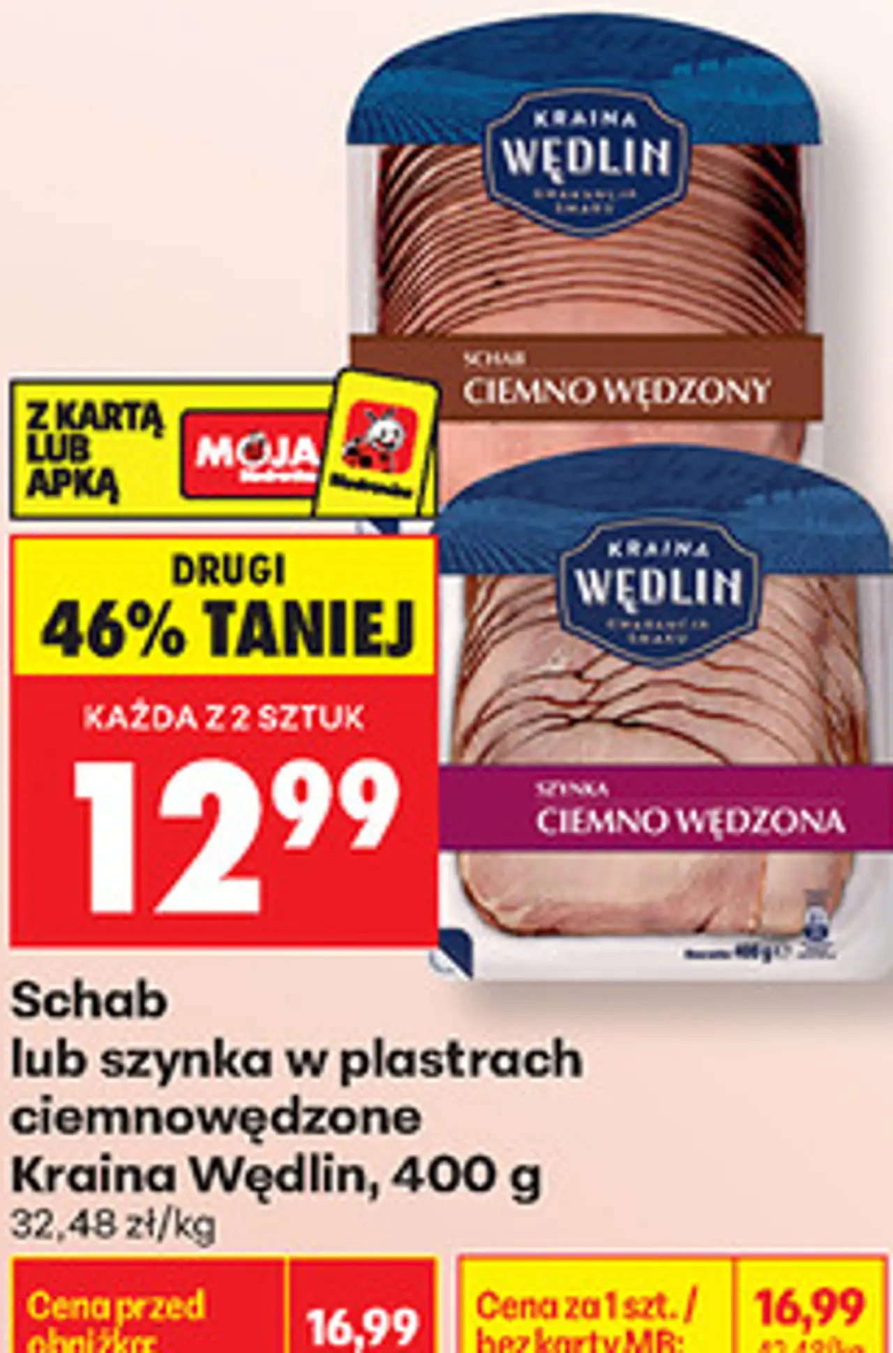 Schab lub szynka w plastrach ciemnowędzone Kraina Wędlin