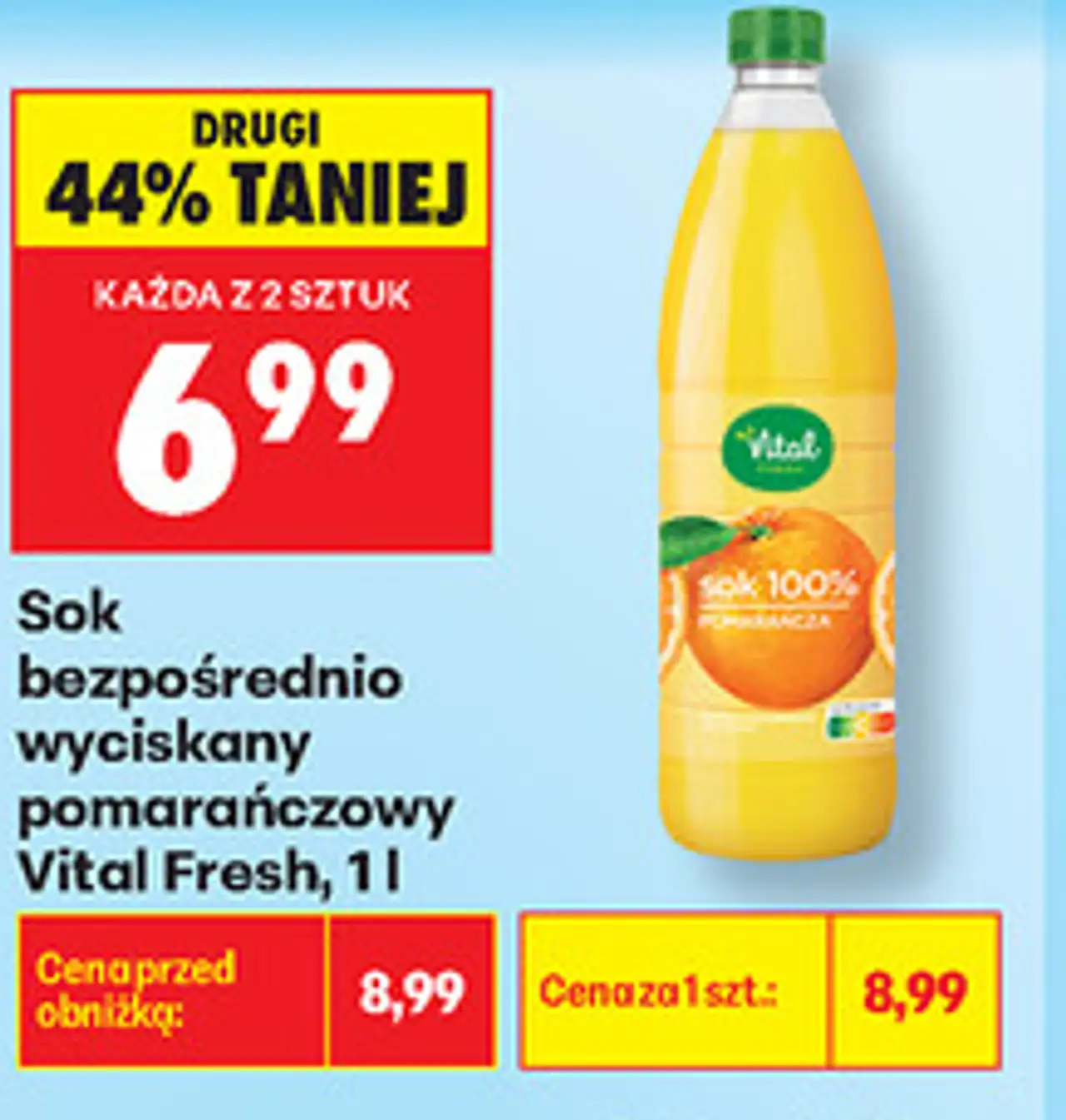 Sok bezpośrednio wyciskany pomarańczowy Vital Fresh, 1 l
