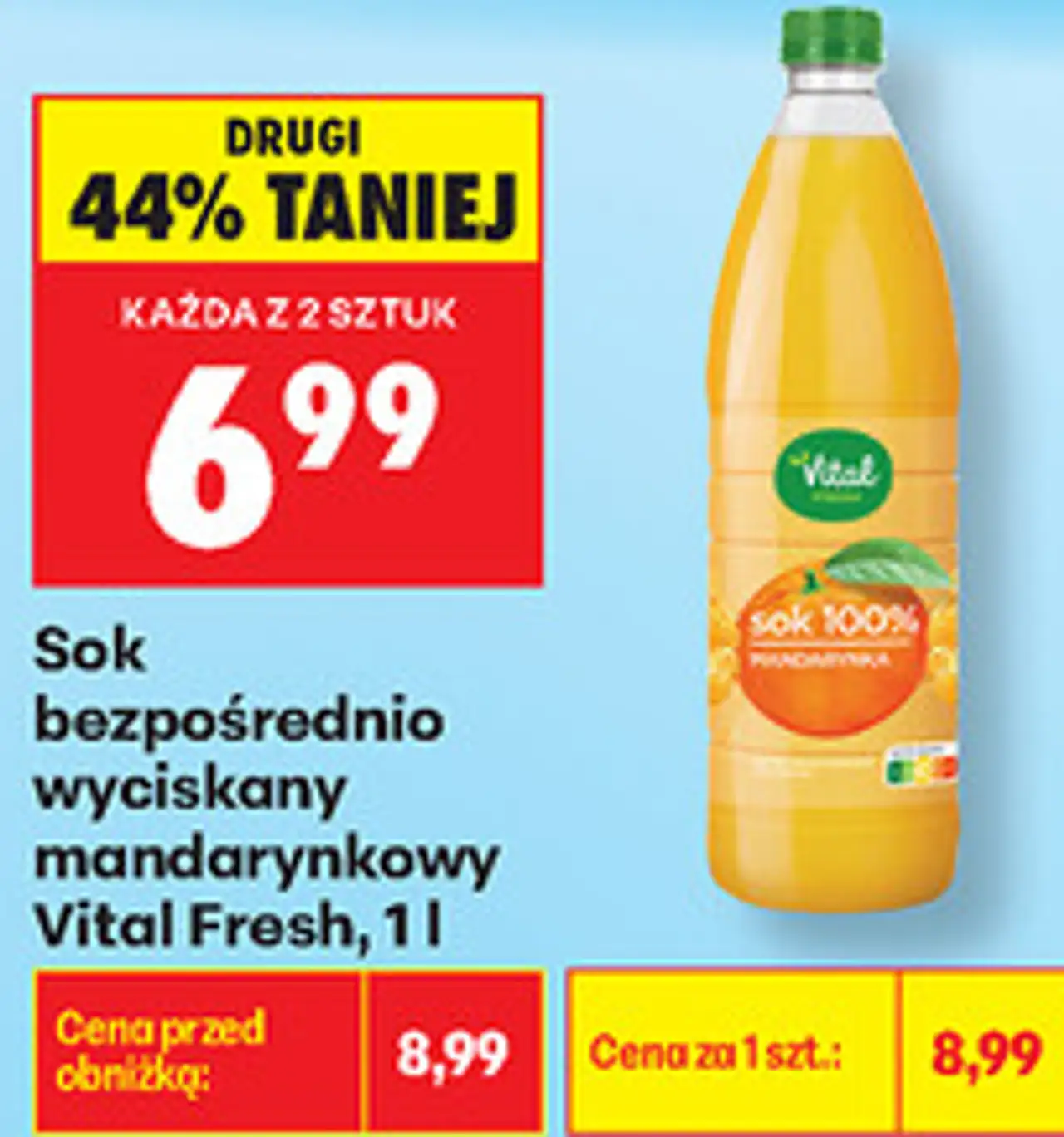 Sok bezpośrednio wyciskany mandarynkowy Vital Fresh, 1 l