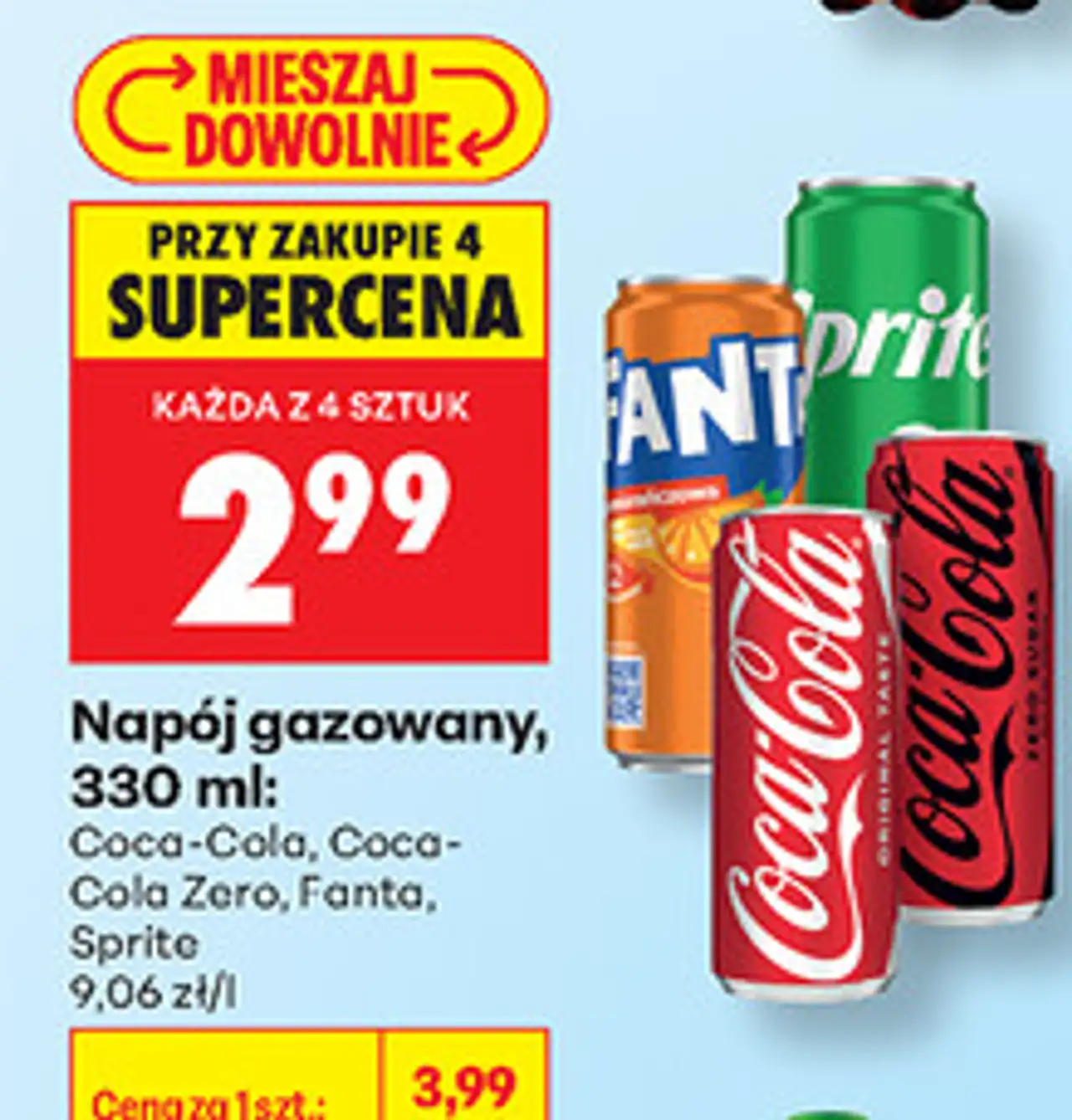 Napój gazowany Coca-Cola / Coca-Cola Zero / Fanta / Sprite