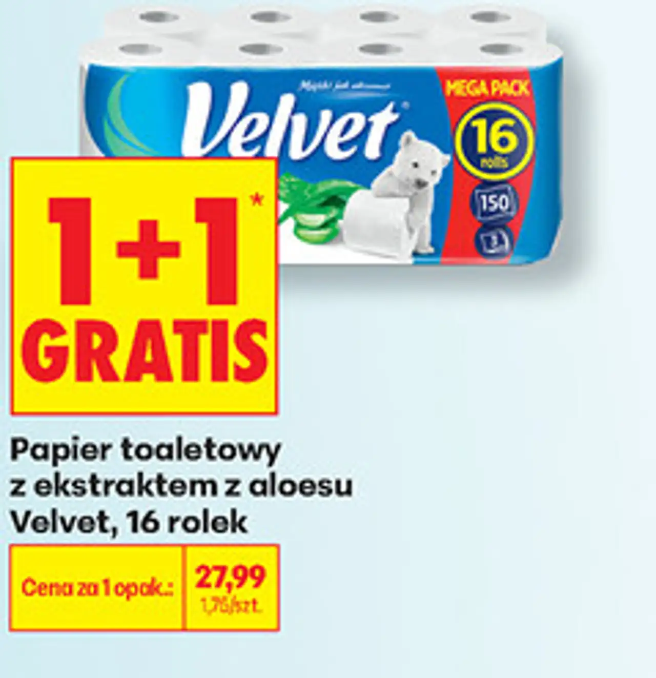 Papier toaletowy z ekstraktem z aloesu Velvet, 16 rolek