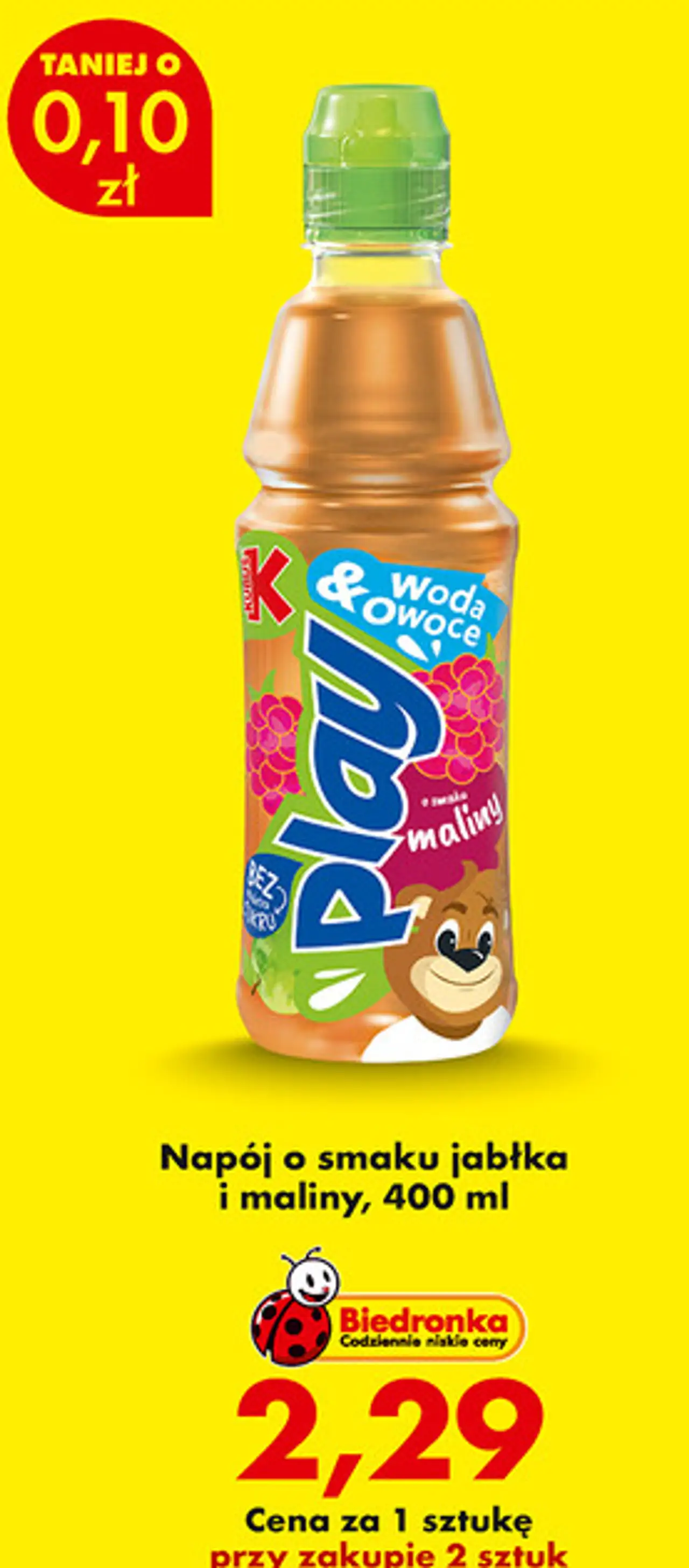 Napój Kubuś Play & Woda o smaku jabłka i maliny 400 ml