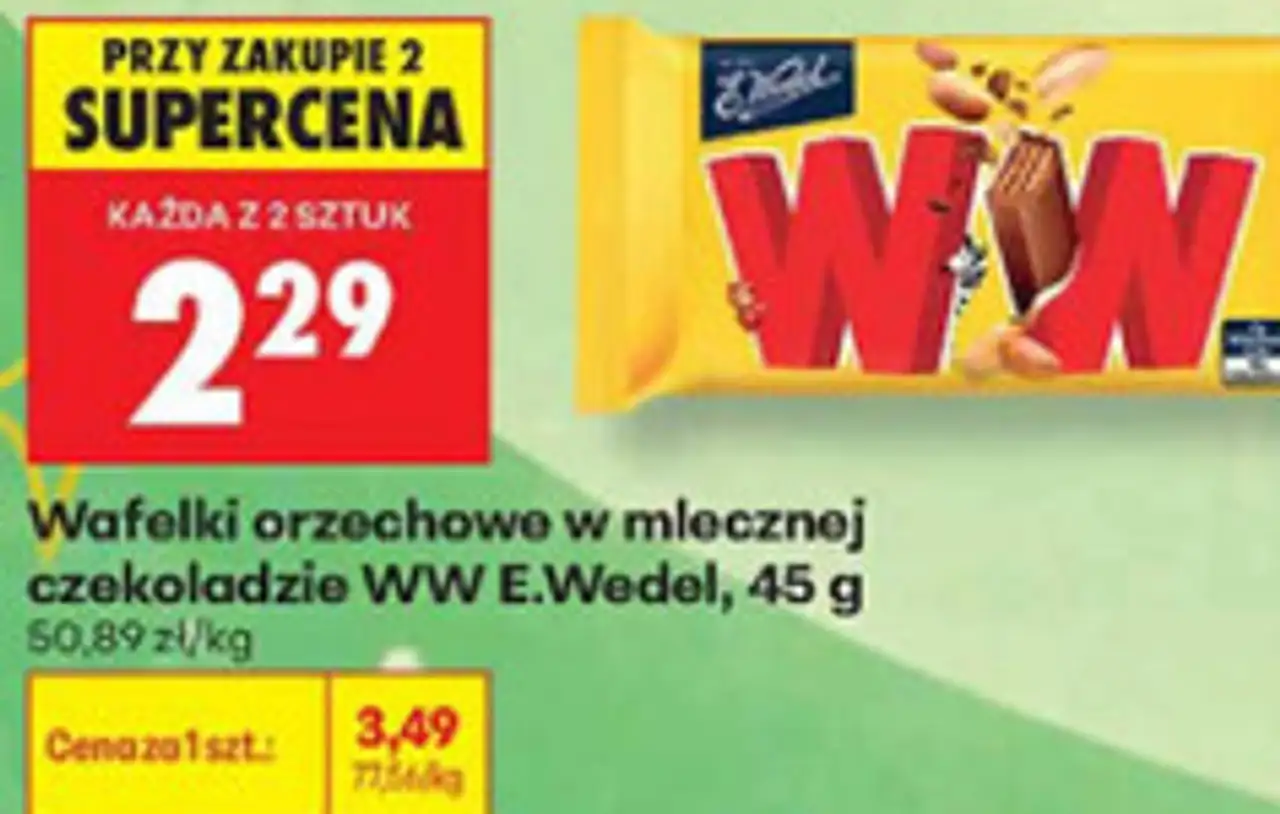 Wafelki orzechowe w mlecznej czekoladzie WW E.Wedel, 45 g