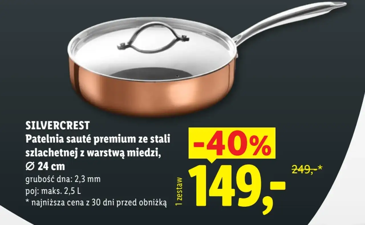 SILVERCREST Patelnia sauté premium ze stali szlachetnej z warstwą miedzi, Ø 24 cm