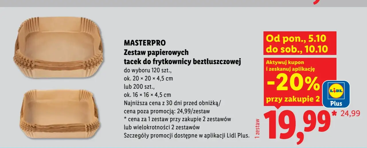 MASTERPRO Zestaw papierowych tacek do frytkownicy beztłuszczowej