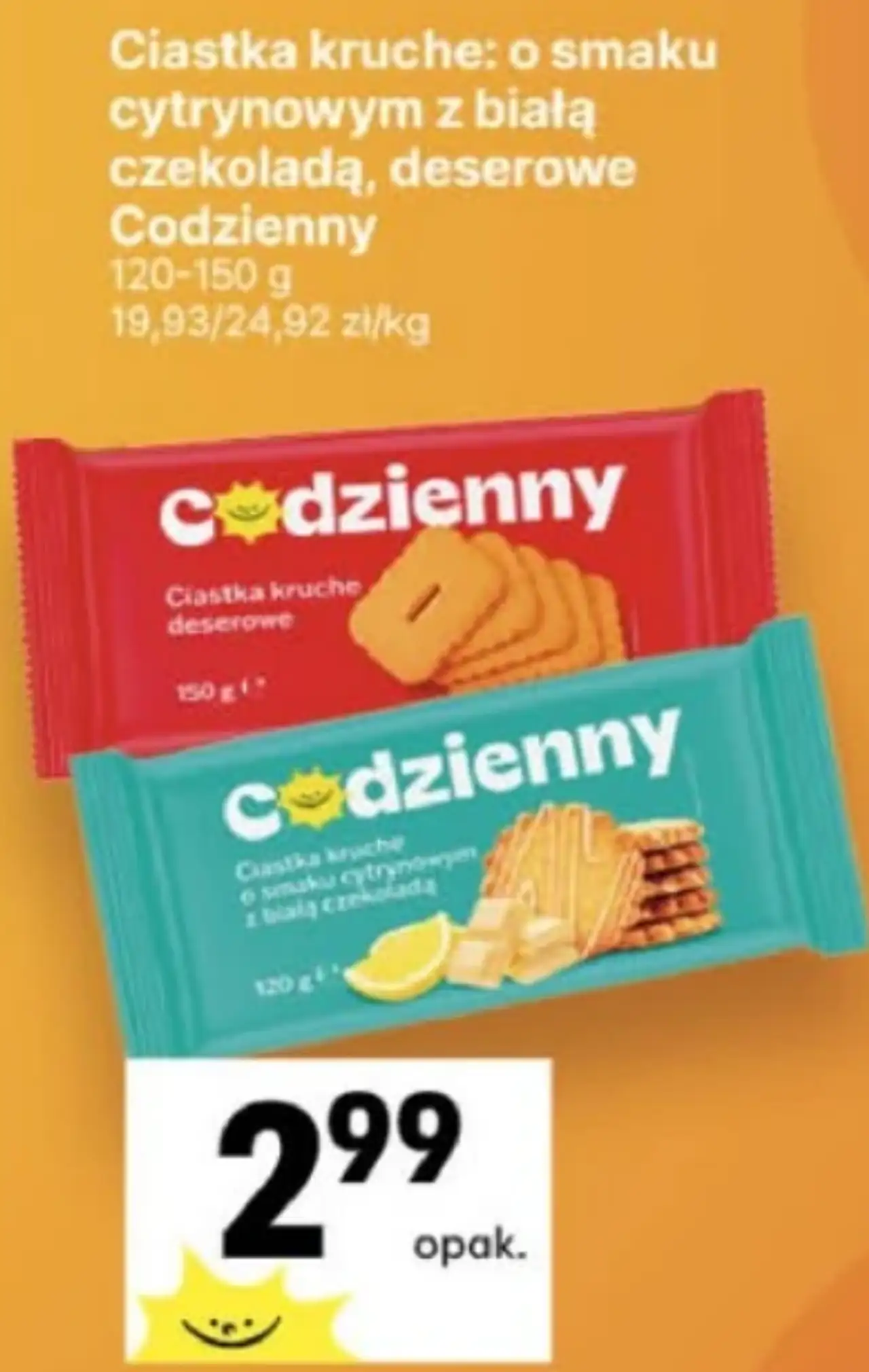 Ciastka kruche o smaku cytrynowym z białą czekoladą, deserowe Codzienny