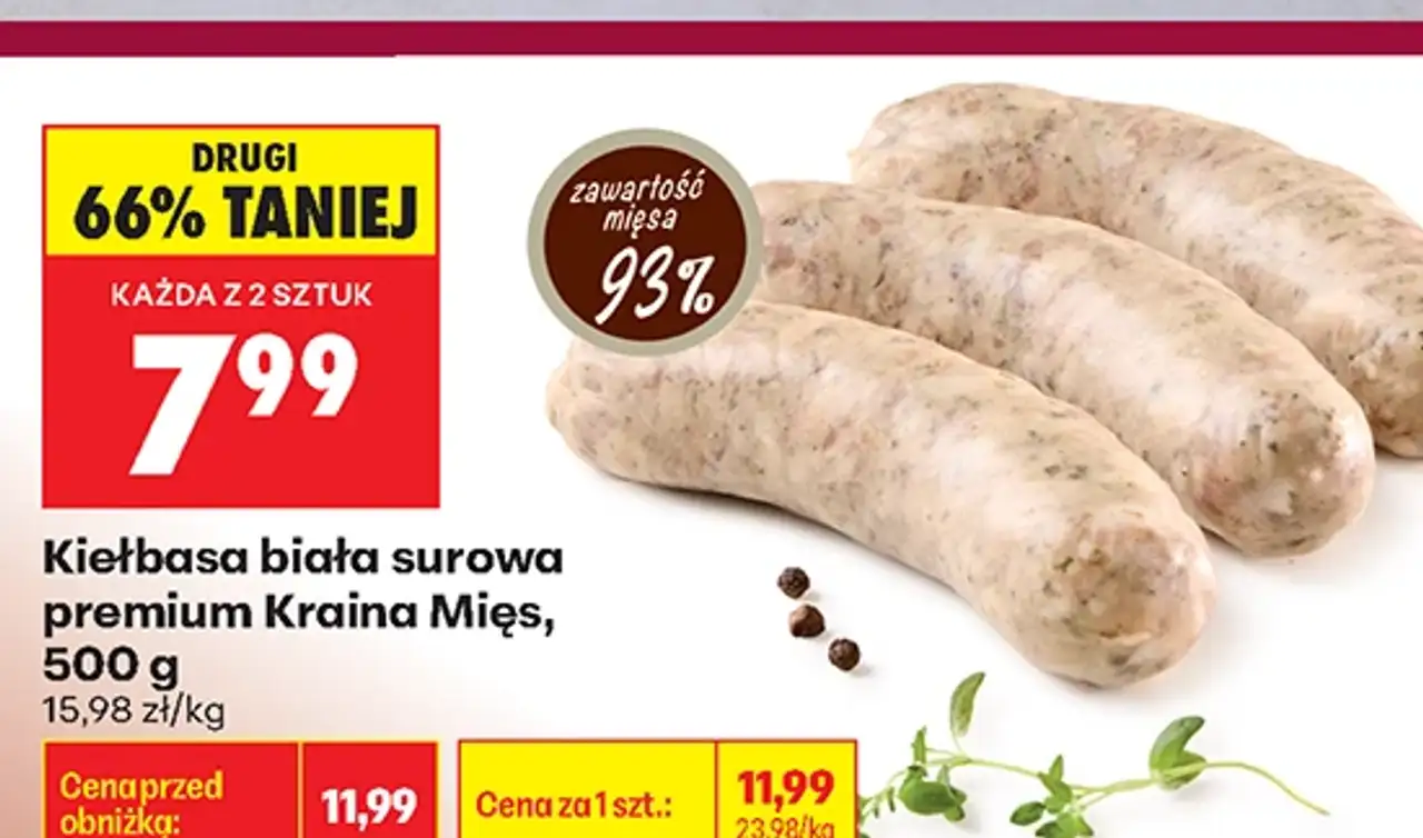 Kiełbasa biała surowa premium Kraina Mięs