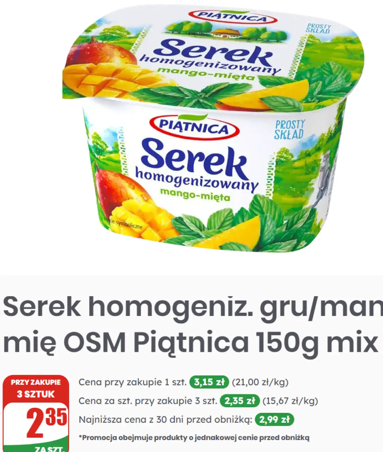 Serek homogenizowany gruszka / mango-mięta OSM Piątnica 150g mix