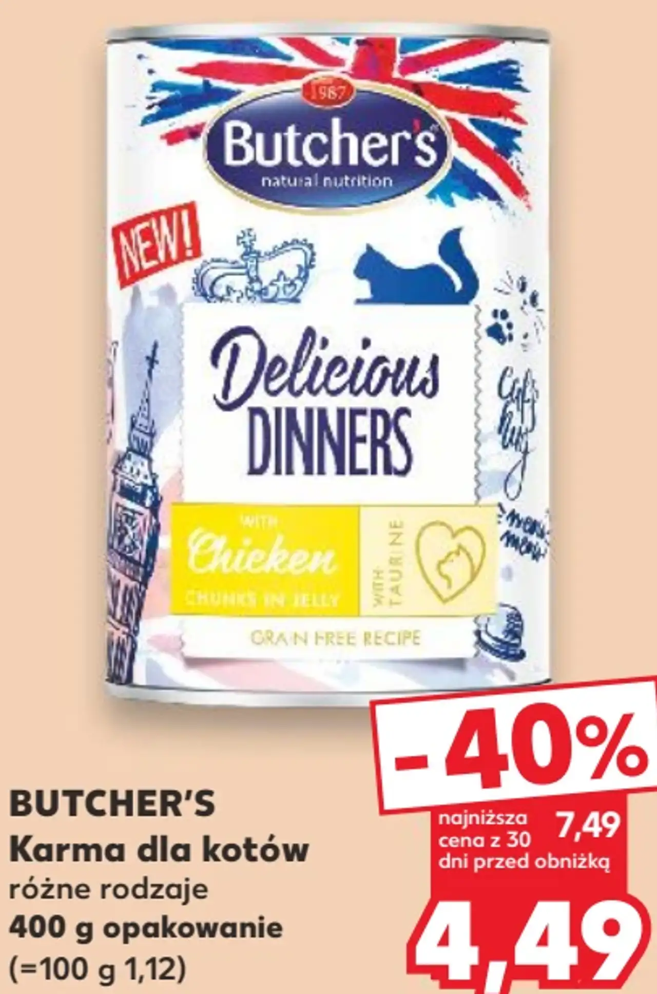 BUTCHER'S Karma dla kotów różne rodzaje 400 g opakowanie