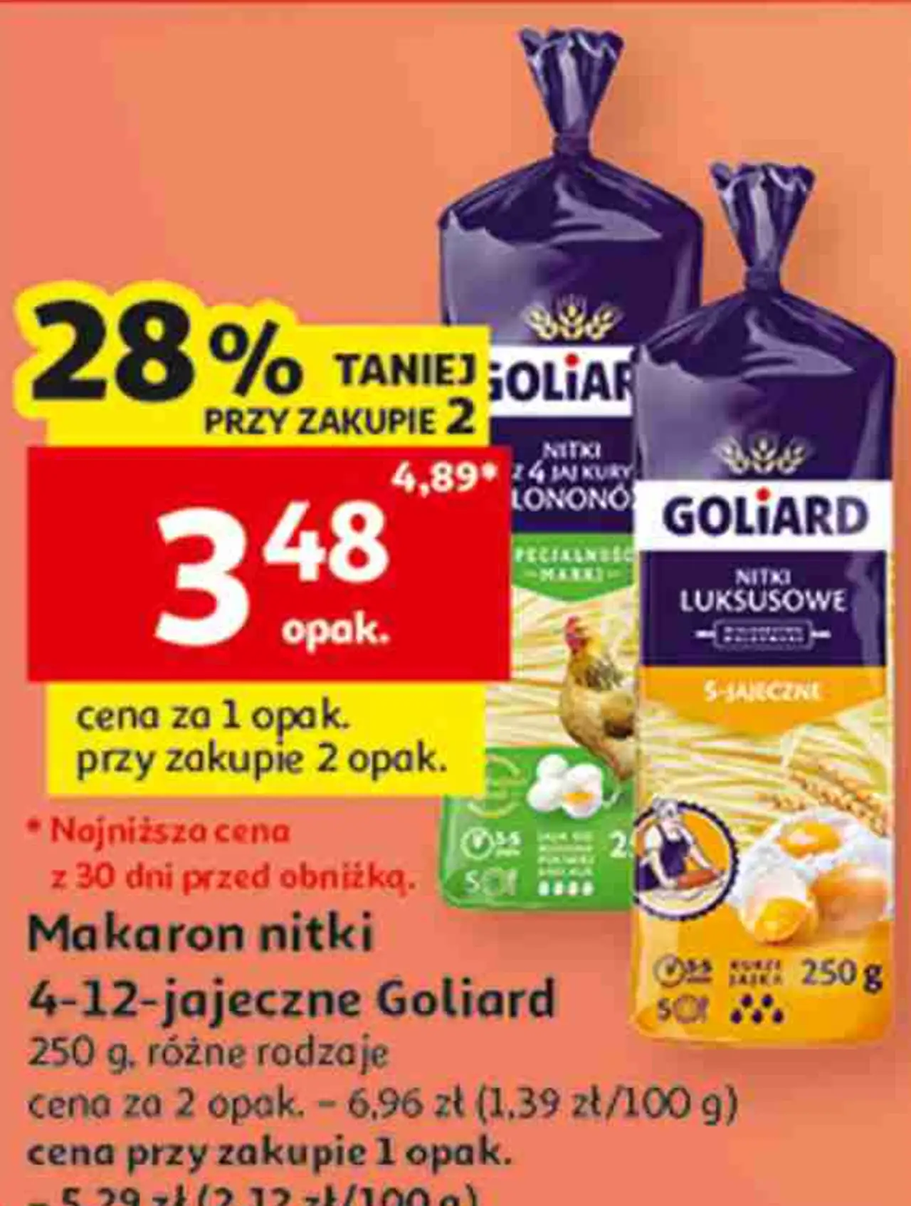 Makaron nitki 4-12-jajeczny Goliard, 250 g, różne rodzaje