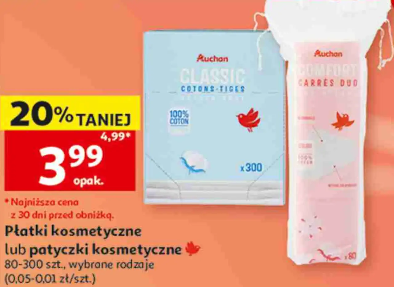 Płatki kosmetyczne lub patyczki kosmetyczne Auchan