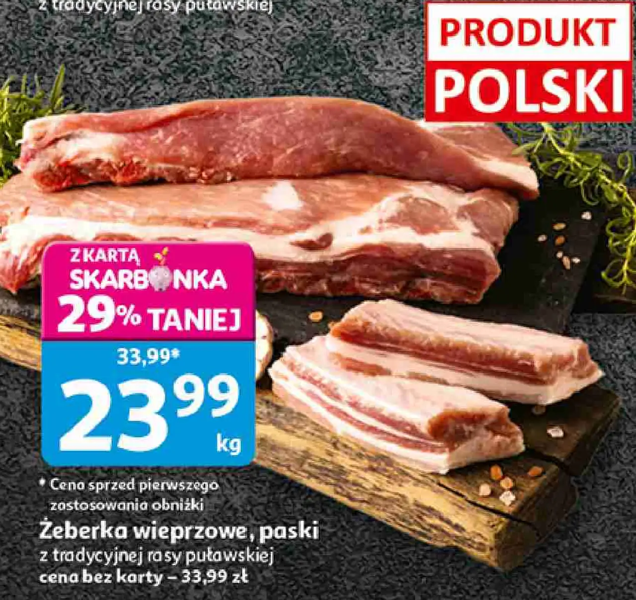 Żeberka wieprzowe, paski Pewni Dobrego z tradycyjnej rasy puławskiej