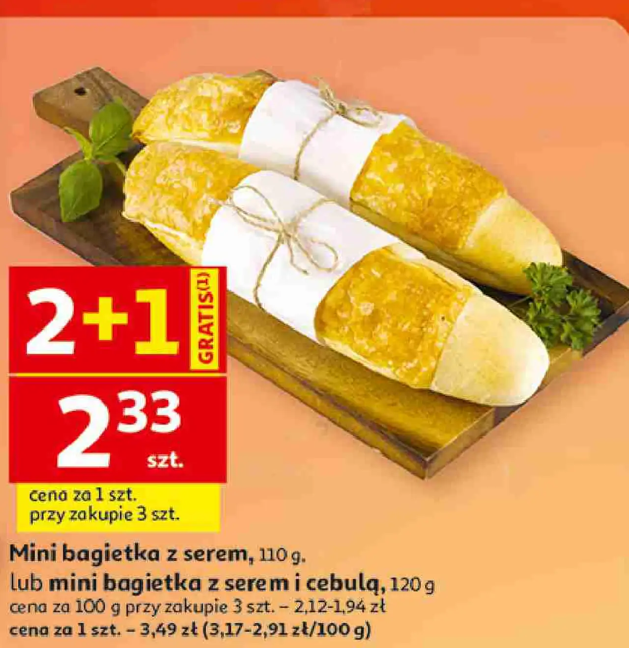 Mini bagietka z serem lub mini bagietka z serem i cebulą
